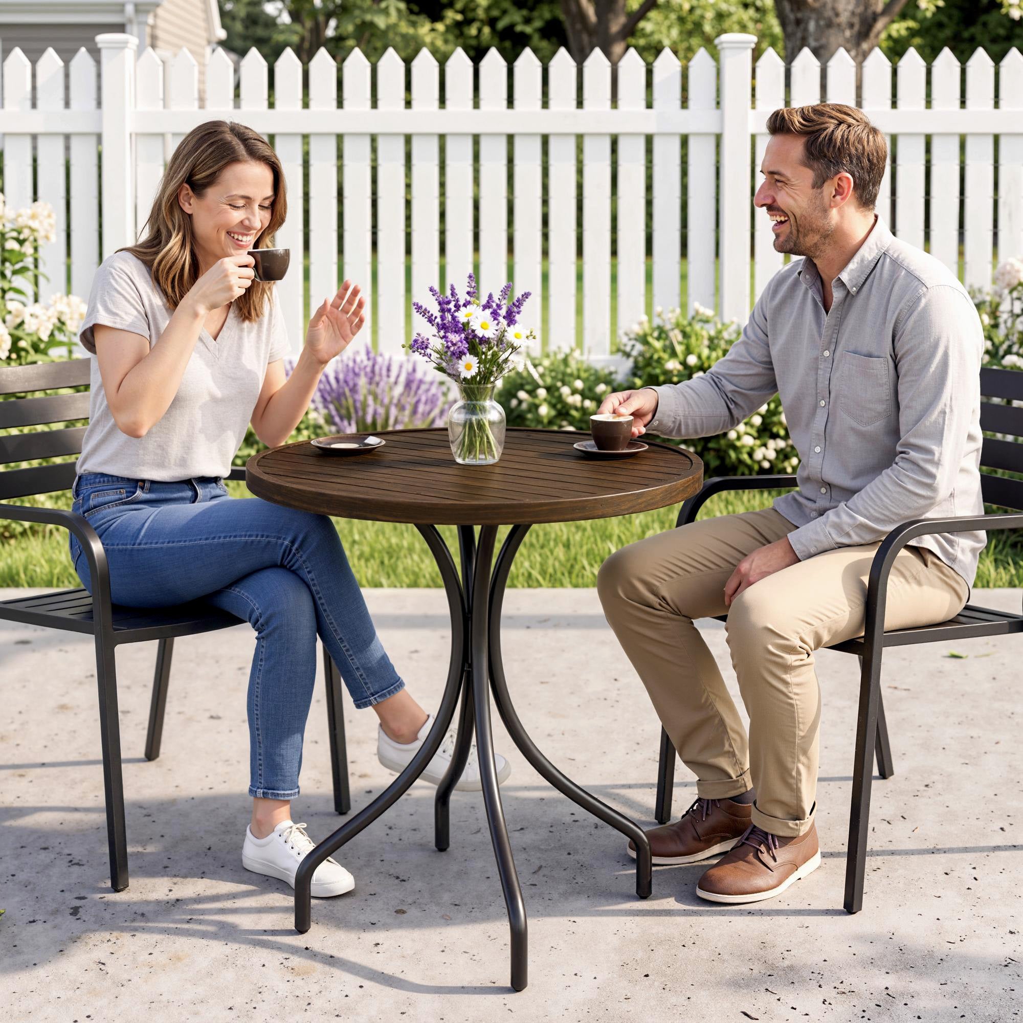 Outsunny Φ66cm Galvanised Steel Garden Table - Brown