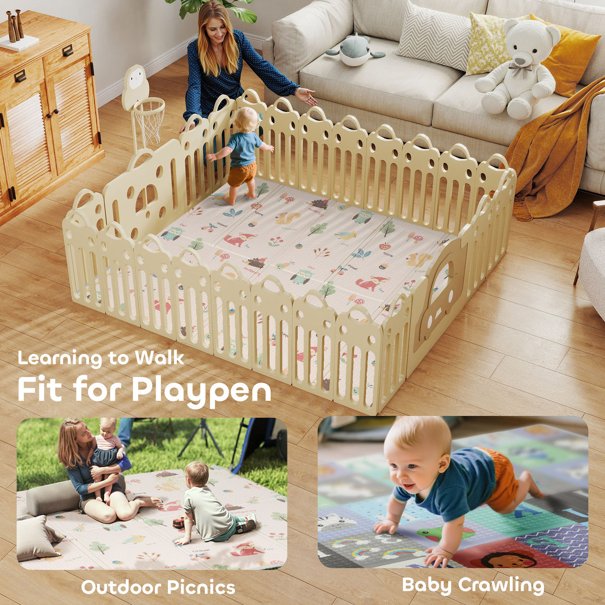 AIYAPLAY Foldable Baby Play Mat Double-Sided, Reversible Foam Soft Crawling Mat for Toddlers, for Bedroom, Nursery and Playroom