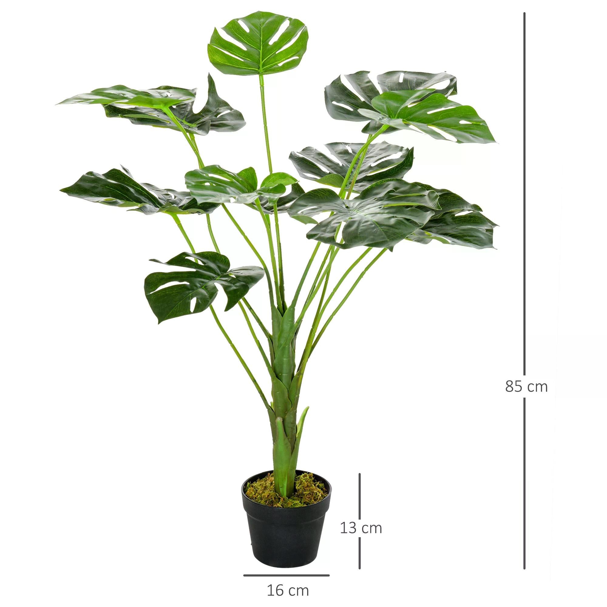 Outsunny Artificial Greenery: Lifelike Monstera Deliciosa Plant with 13 Leaves & Pot for Indoor/Outdoor Décor