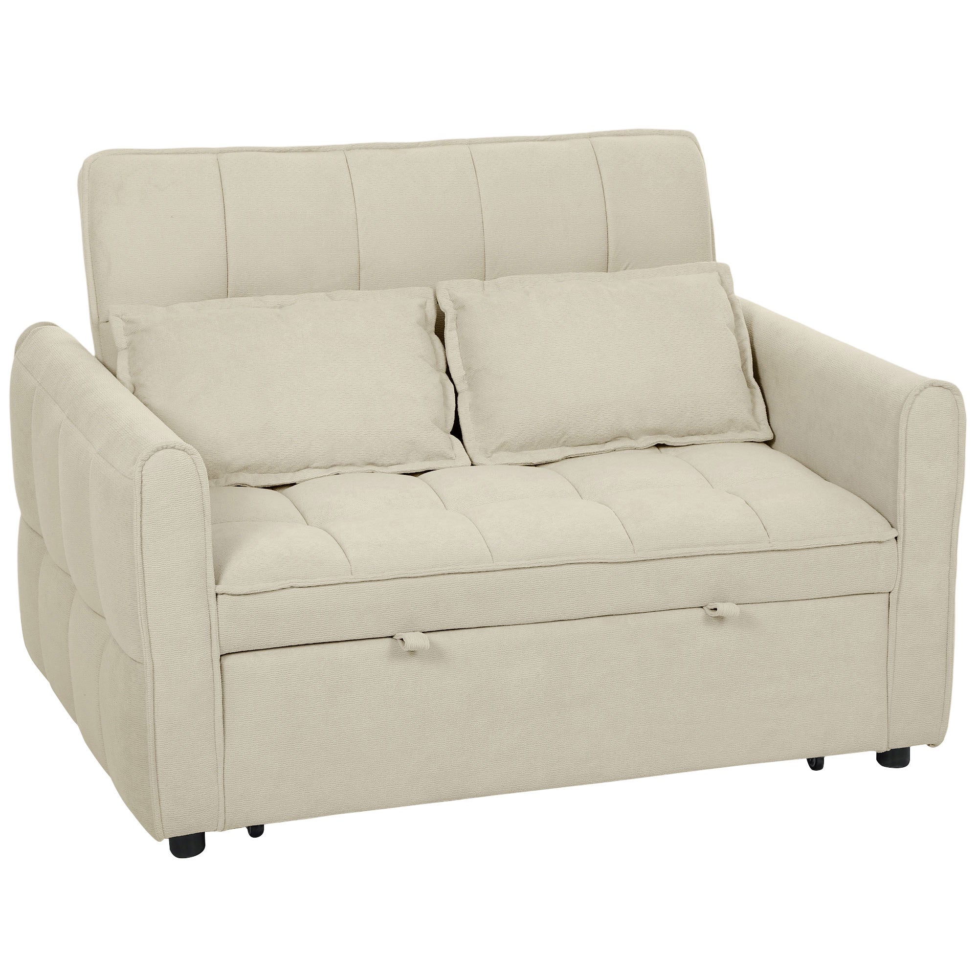 HOMCOM 2 Seater Sofa Bed, 3-in-1 Convertible Sleeper Sofa with Click-clack Adjustable Backrest and 2 Pillows, Light Brown