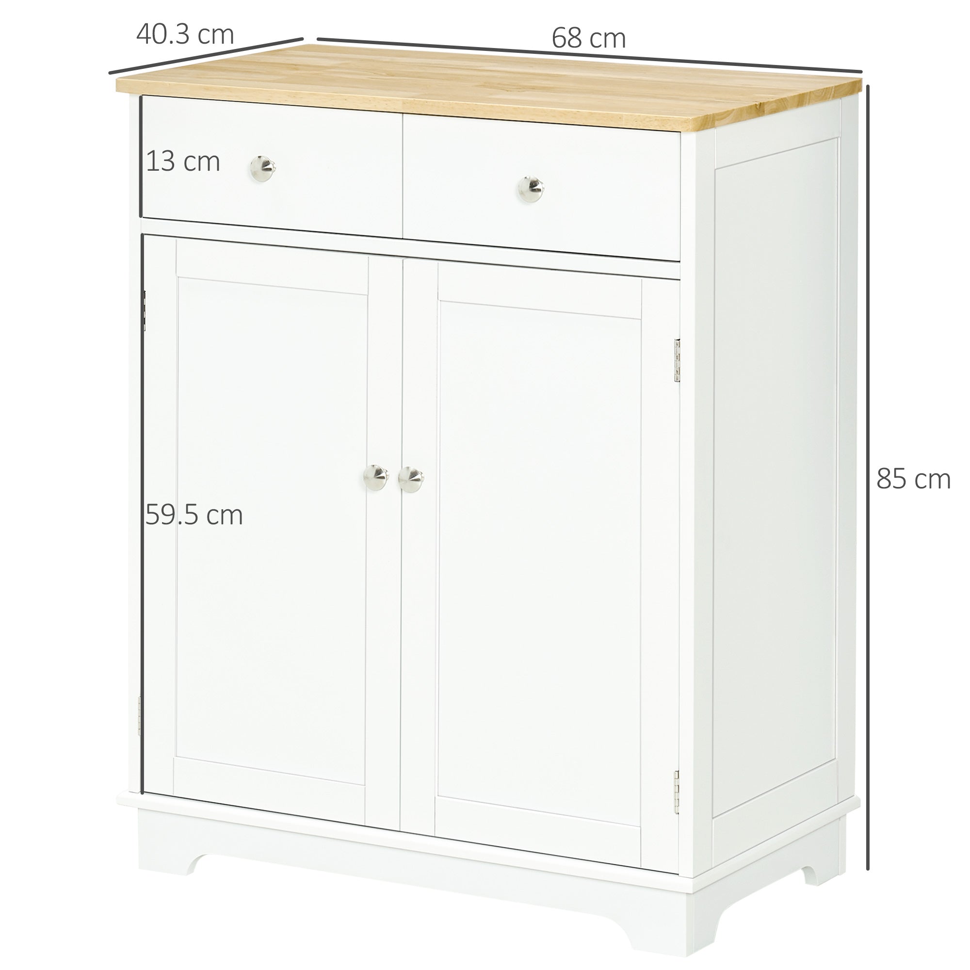 HOMCOM Kitchen Floor Cabinet Side Storage Cupboard Multi-use Sideboard Table with Solid Wood Top, Adjustable Shelf,Drawer for Dining Room, Living Room,Hallway - North Peak Garden Furniture