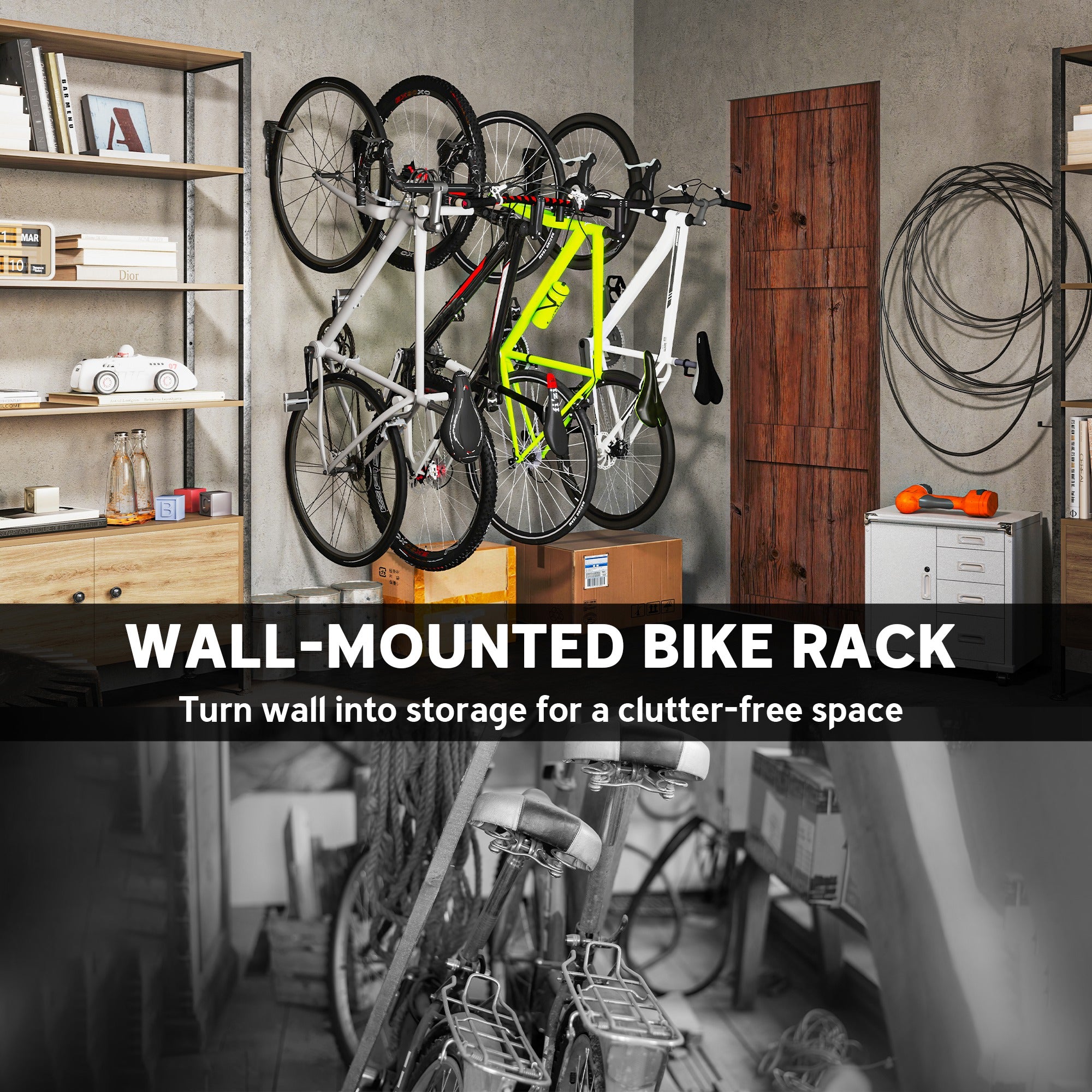 SPORTNOW 8 Pack Bike Rack, Wall Mounted Bicycle Hanger Hook, Foldable Garage Bike Wall Rack, Bicycle Storage Holder for Indoor Outdoor Use - North Peak Garden Furniture