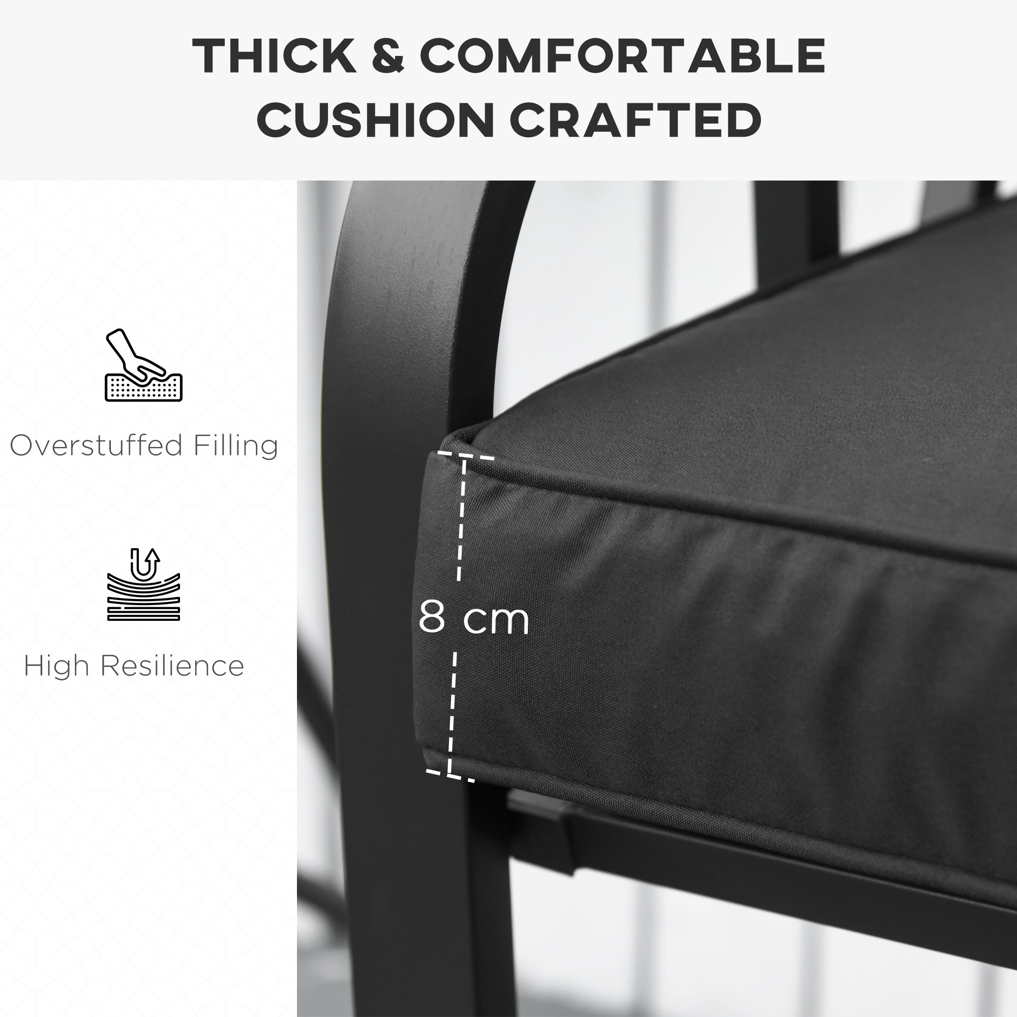 Outsunny Garden Bench Cushion 2 Seater Loveseat Seat Pad for Patio Swing Furniture for Indoor & Outdoor Use, 120 x 50 x 8 cm, Black - North Peak Garden Furniture
