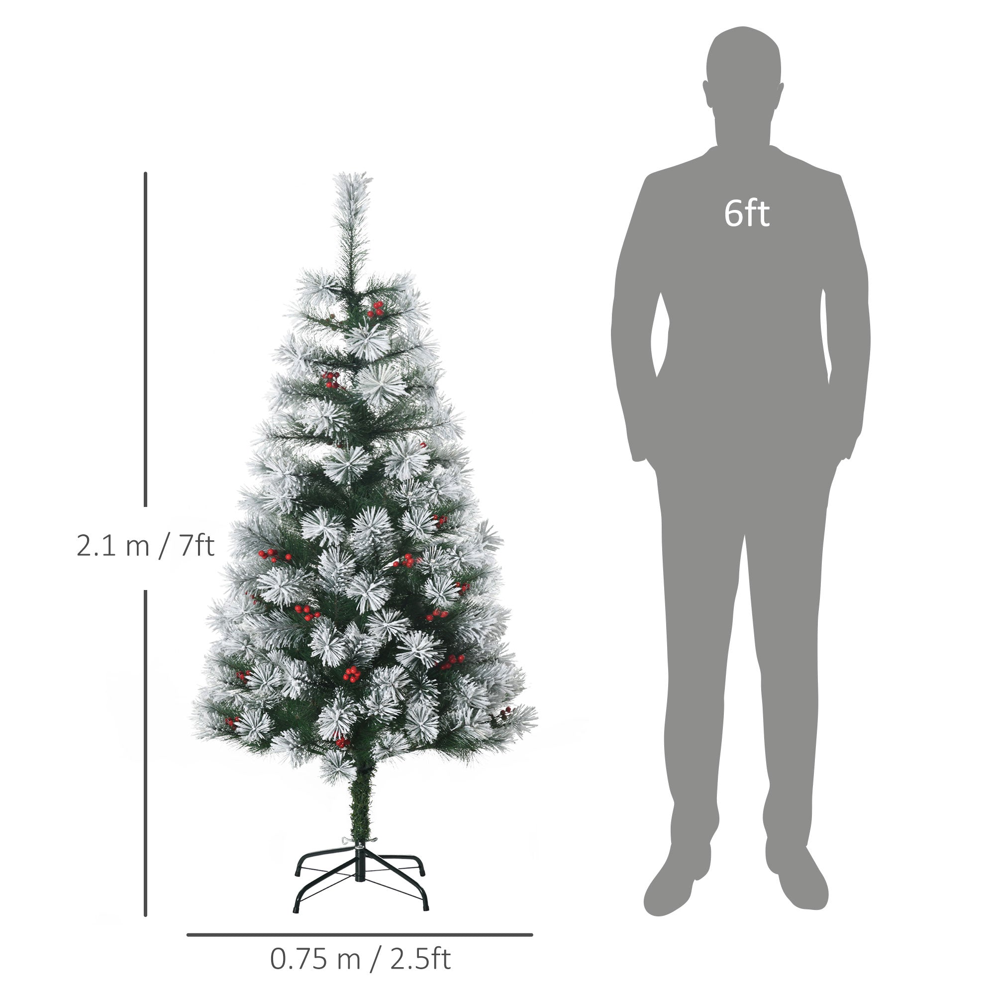 HOMCOM Indoor Christmas Tree Artificial Berry Xmas Decoration with Metal Stand and 184 Tips (5FT(150CM)) - North Peak Garden Furniture