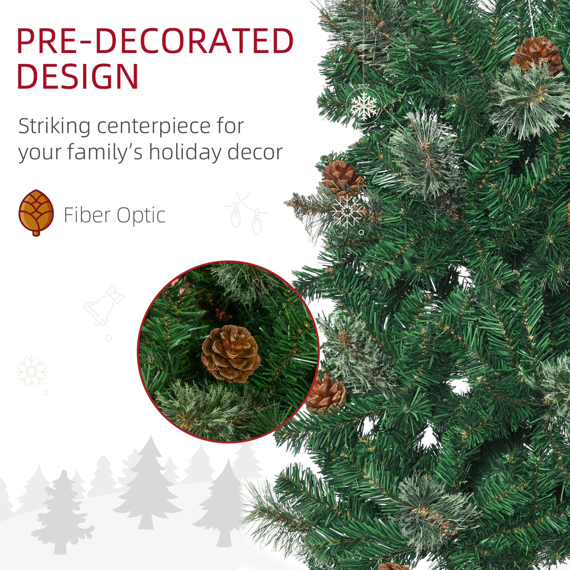 HOMCOM 6.5FT Tall Pencil Slim Artificial Christmas Tree with Realistic Branches, Tip Count and Pine Cones, Pine Needles Tree, Xmas Decoration, Green - North Peak Garden Furniture