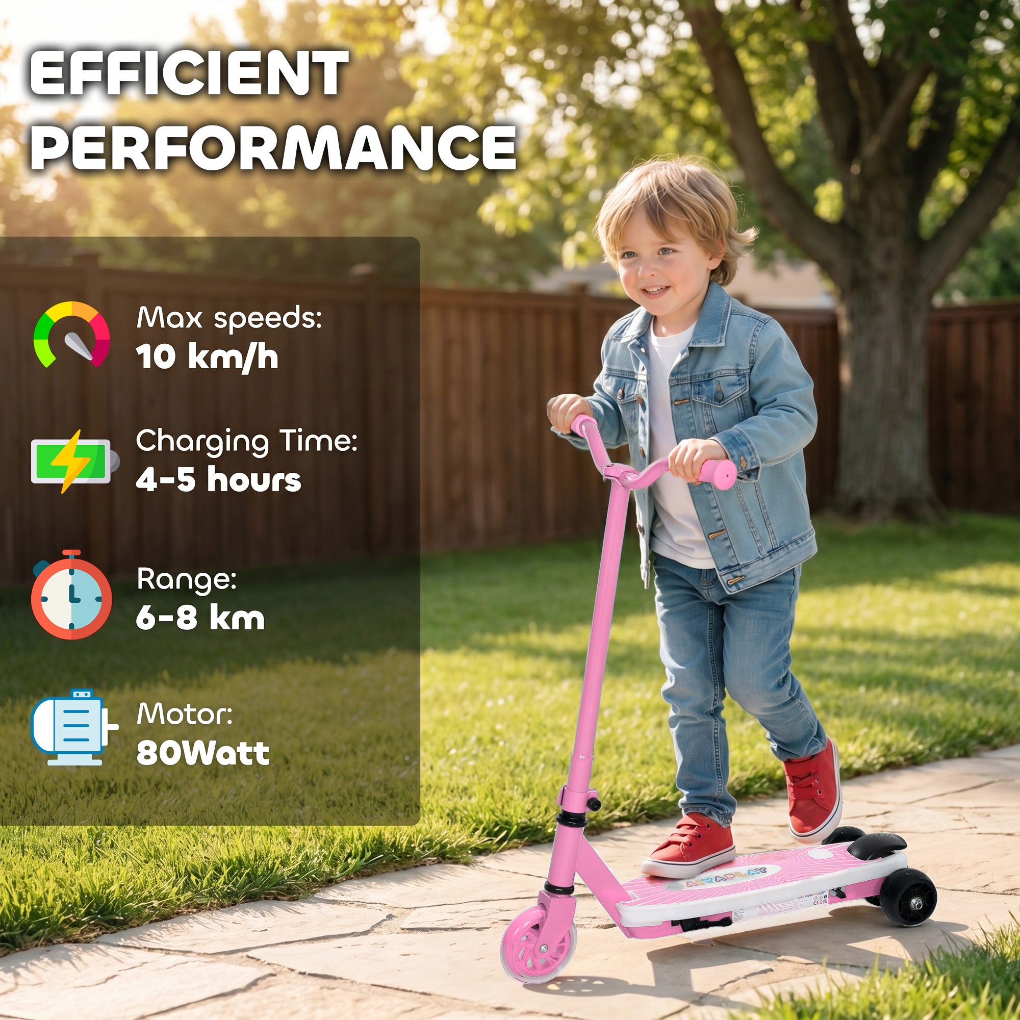 AIYAPLAY Electric Scooter for Kids Ages 4-7, with Auxiliary Rear Wheels, Flashing LED Light and Electric Brake, Kids Electric Scooter for Boys Girls, 6 KM/H & 8 KM, Pink