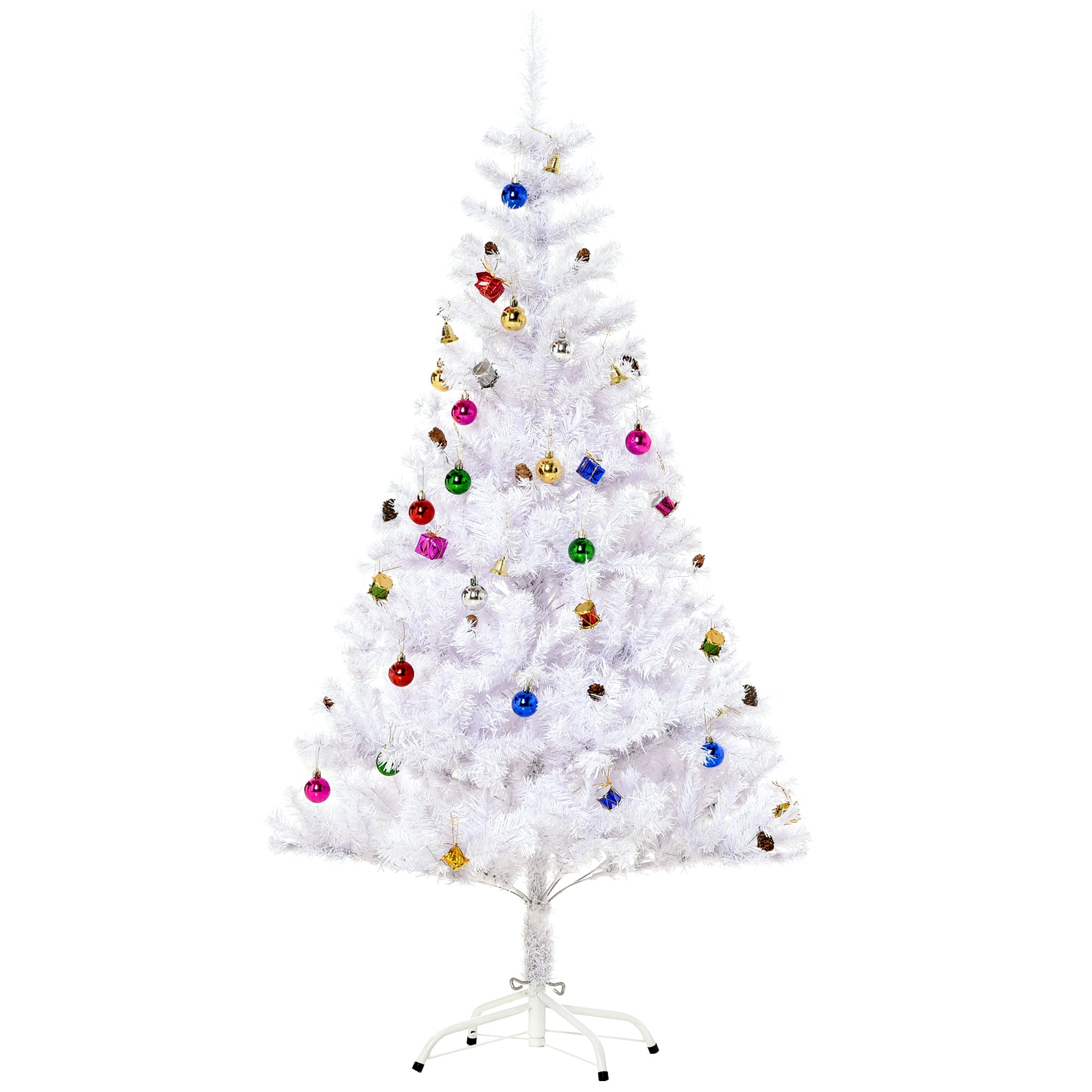 HOMCOM 5ft Snow Artificial Christmas Tree w/ Metal Stand Decorations Home Seasonal Elegant Faux White - North Peak Garden Furniture