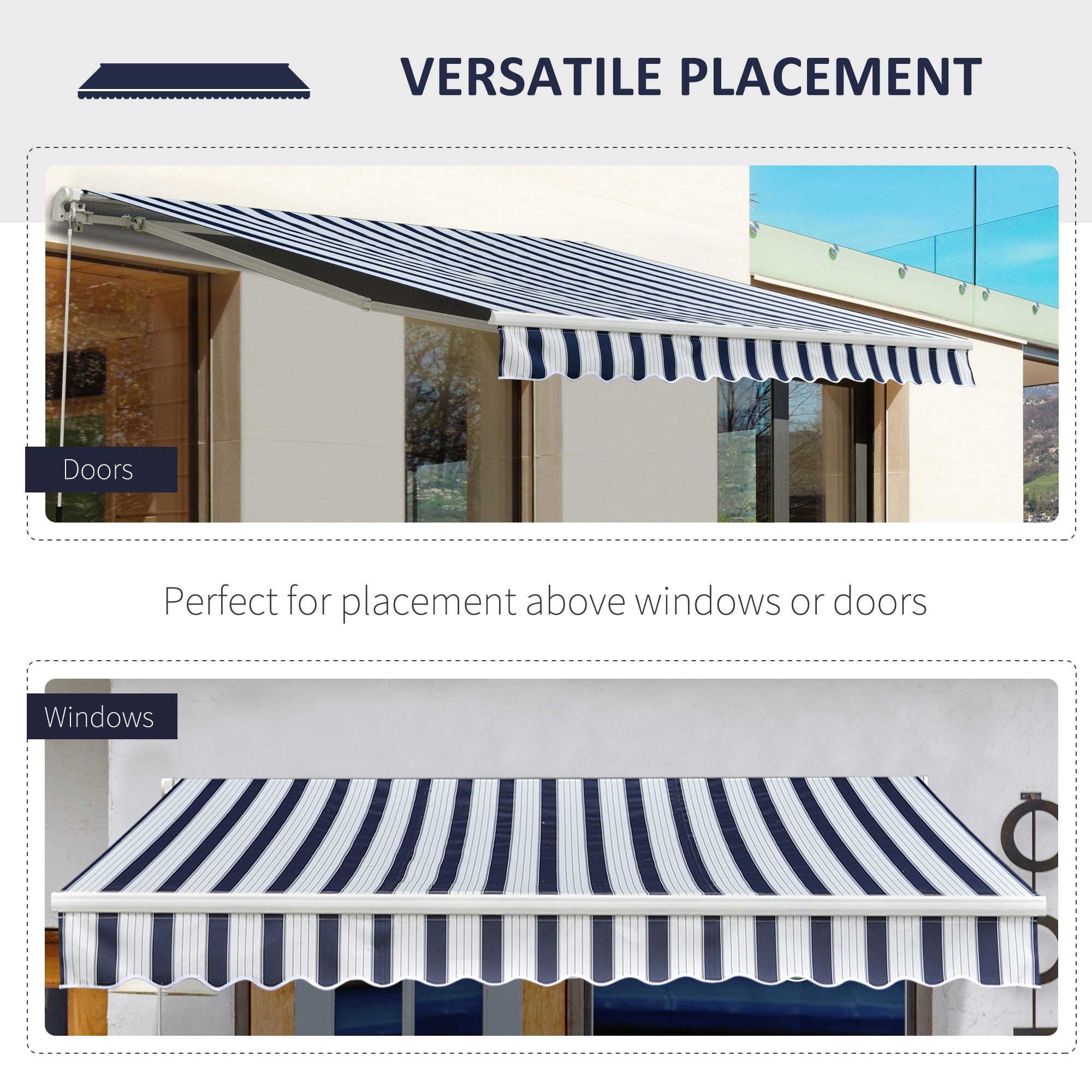 Outsunny Garden Patio Manual Awning Canopy Sun Shade Shelter Retractabl Retractable Awning, 3.5x2.5 m-Blue/White