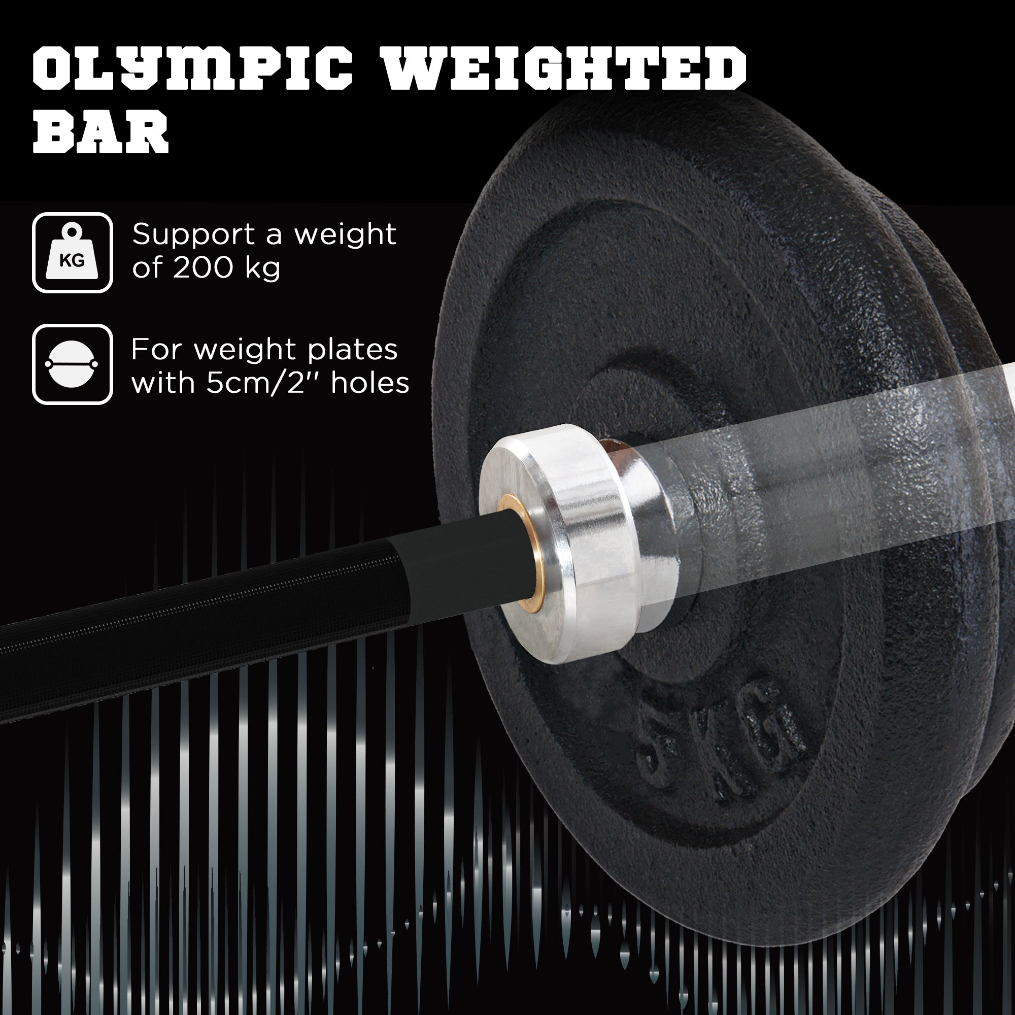 SPORTNOW 210cm Olympic Barbell Bar for 5cm Weight Plates, with Spring Clips, 20kg