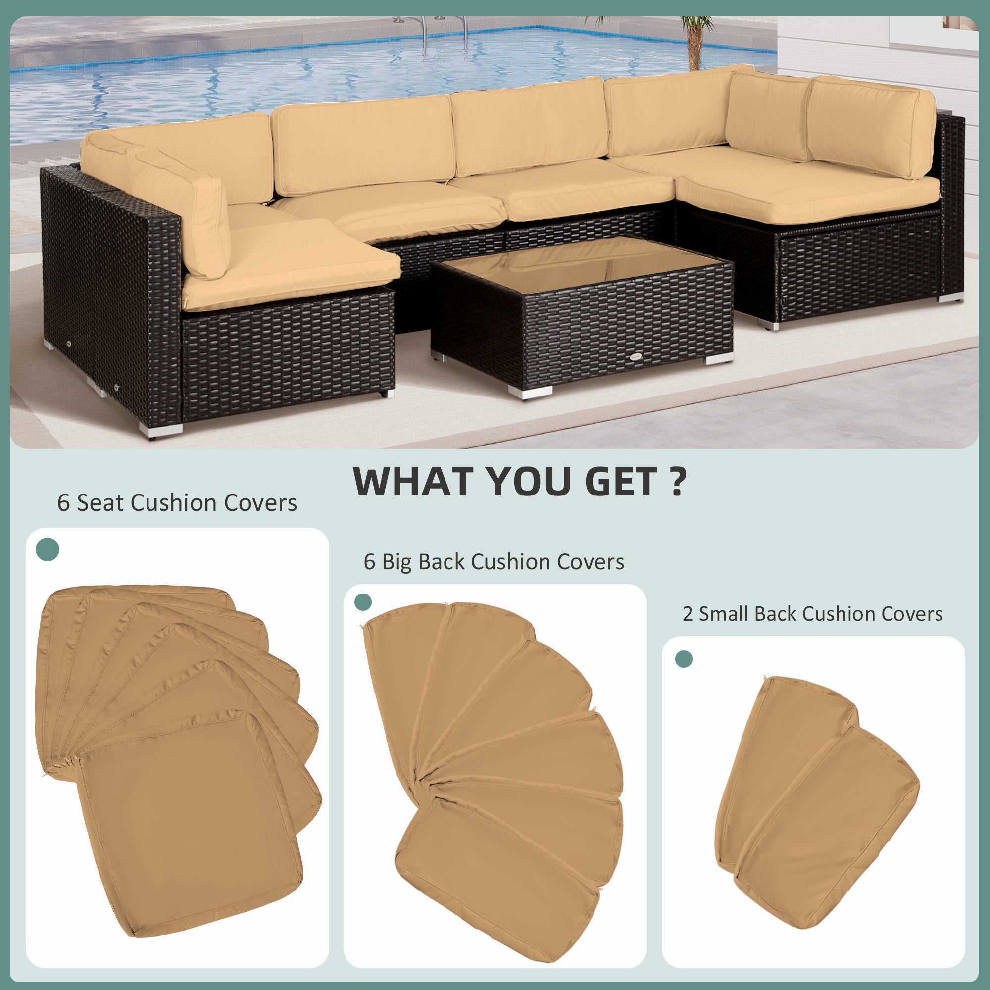 Outsunny 14 Pcs Outdoor Cushion Set - Beige - North Peak Garden Furniture