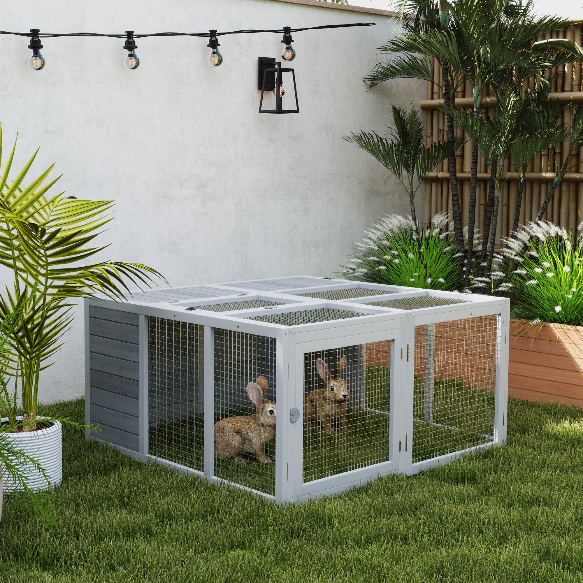 PawHut Rabbit Hutch with Openable Foldable Roof, Light Grey - North Peak Garden Furniture
