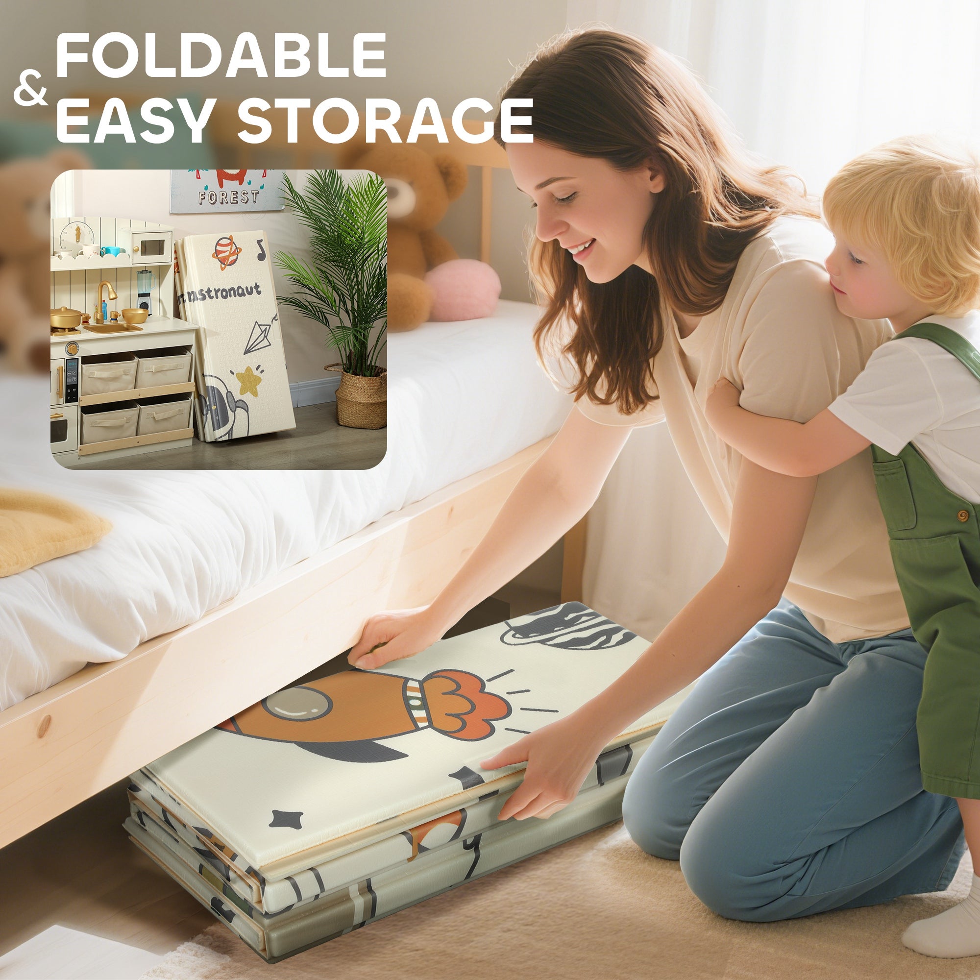 AIYAPLAY Space-Themed Baby Plat Mat Double Sided, Foldable, Water-Resistant for Outdoor/Indoor, 177 x 146 x 1.5cm