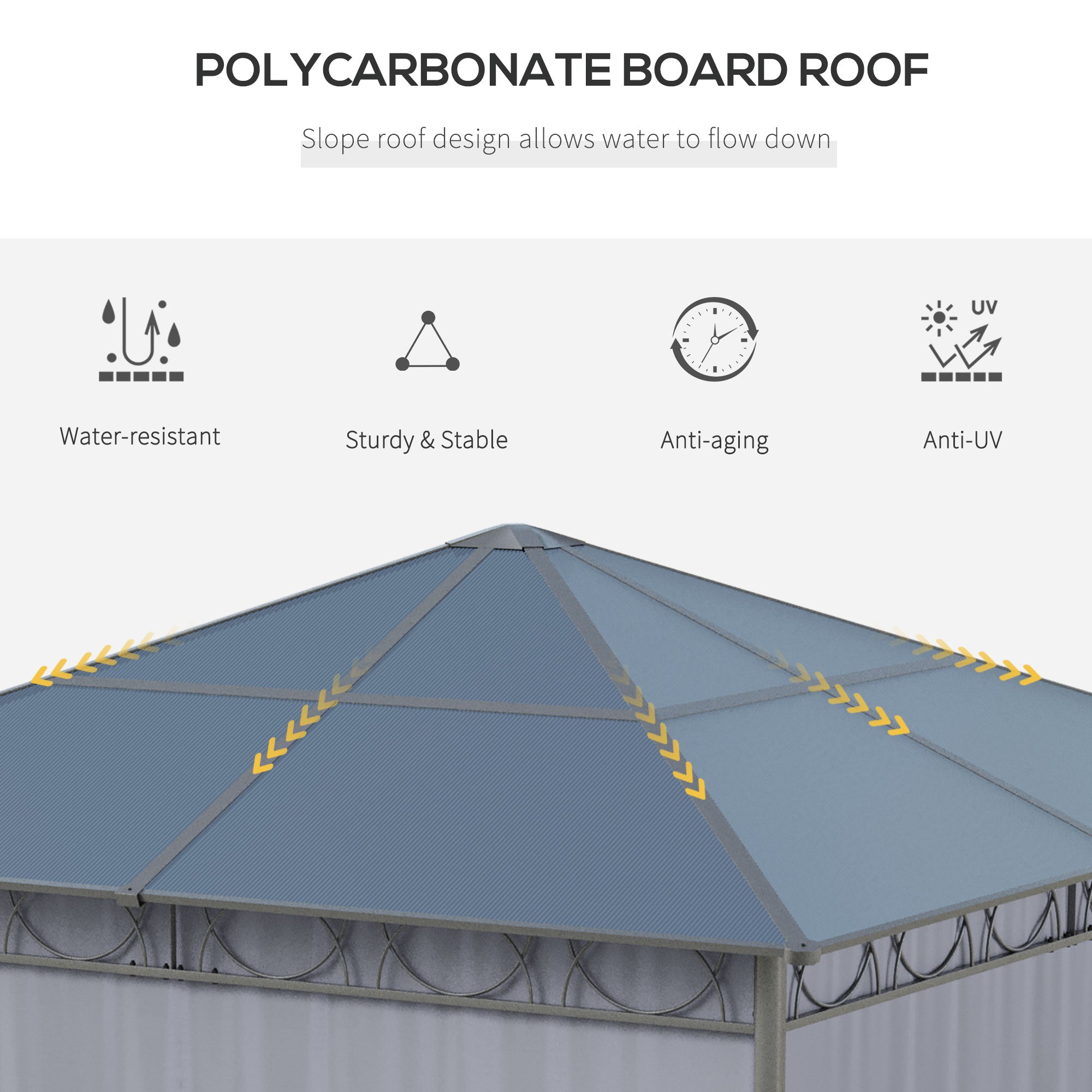 Outsunny 3 x 3(m) Hardtop Gazebo Canopy with Polycarbonate Roof, Permanent Pavilion Garden Gazebo with Curtains for Patio, Deck, Grey - North Peak Garden Furniture