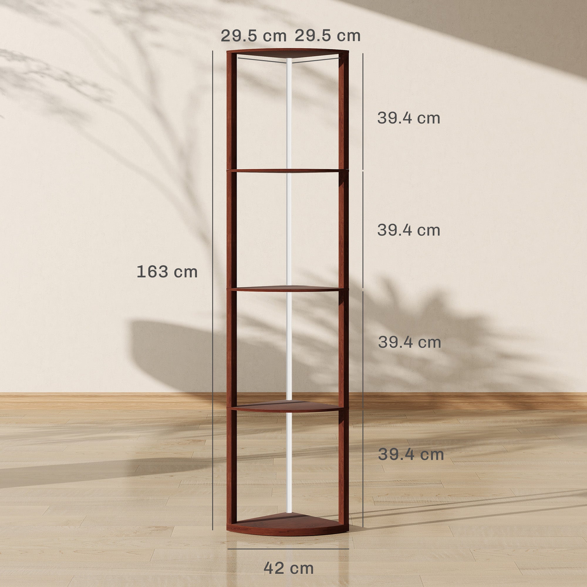 HOMCOM RGB LED Floor Lamp with Shelves, 5-Tier Dimmable Standing Lamp with Adjustable Brightness and Remote Control, Modern Corner Display Shelf Unit for Living Room Bedroom Office, Brown