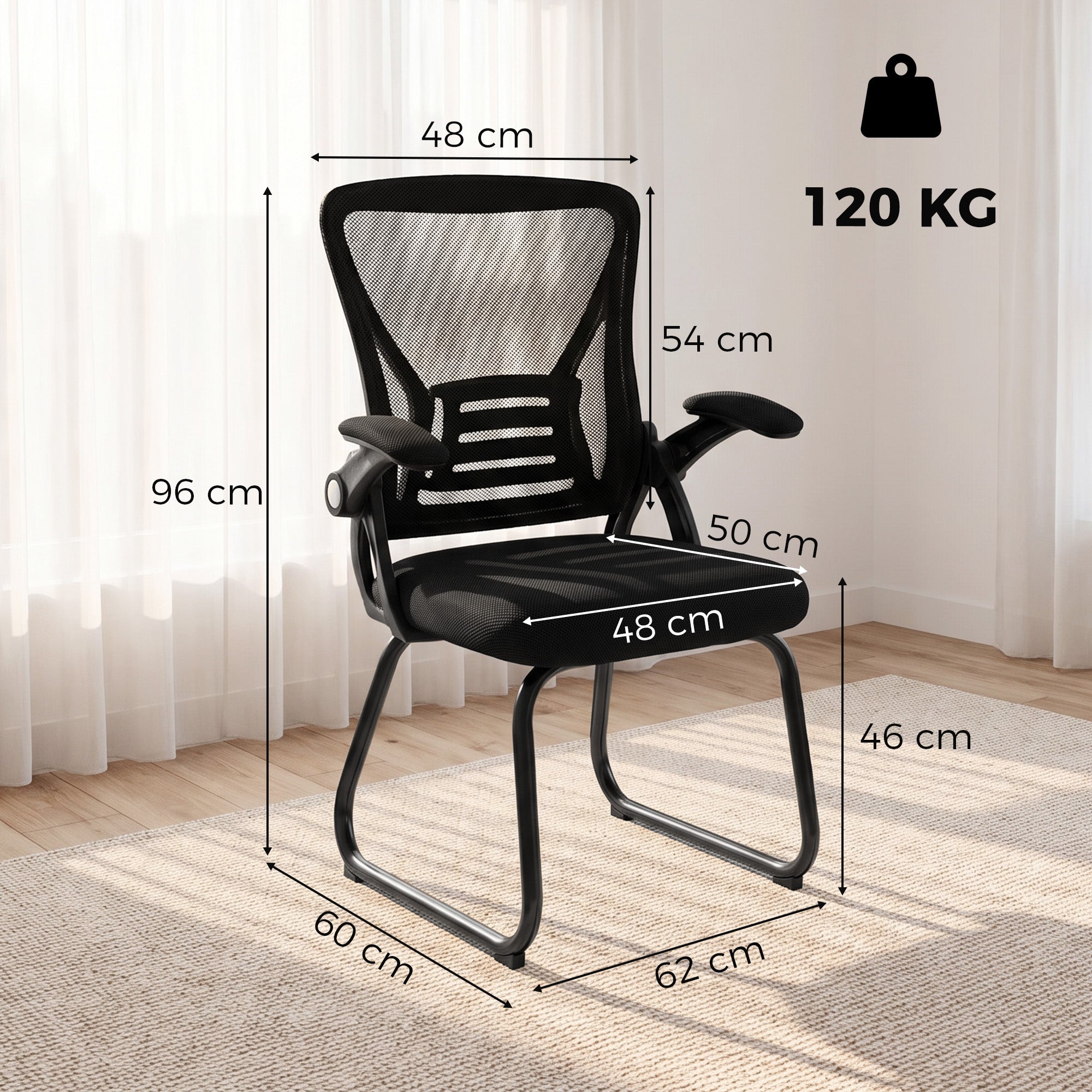HOMCOM Office Chair, Ergonomic Desk Chair No Wheels with Mesh Backrest and Steel Legs for Home Conference Room, Black