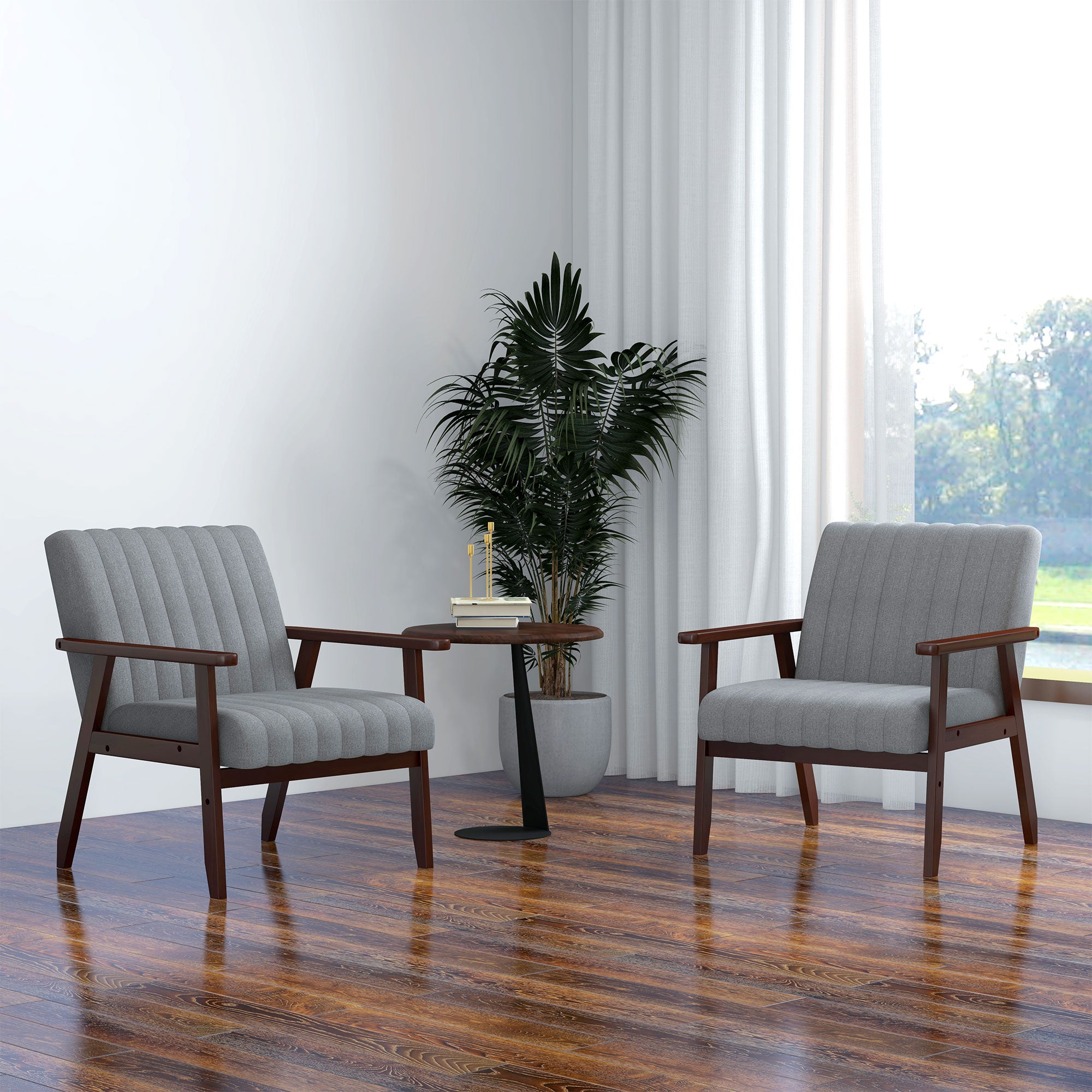 HOMCOM Mid Century Accent Chairs Set of 2, with Wooden Legs - Grey