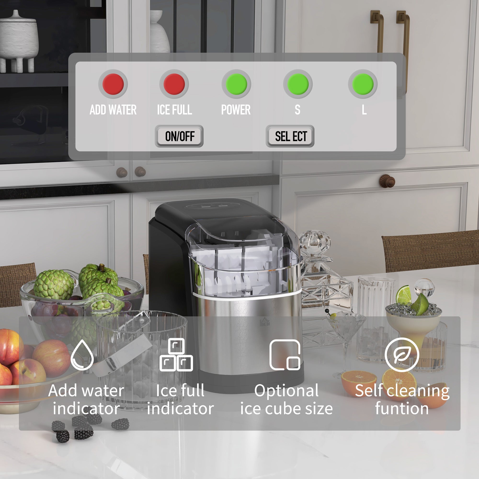 HOMCOM 12kg Countertop Ice Machine, with Scoop - North Peak Garden Furniture