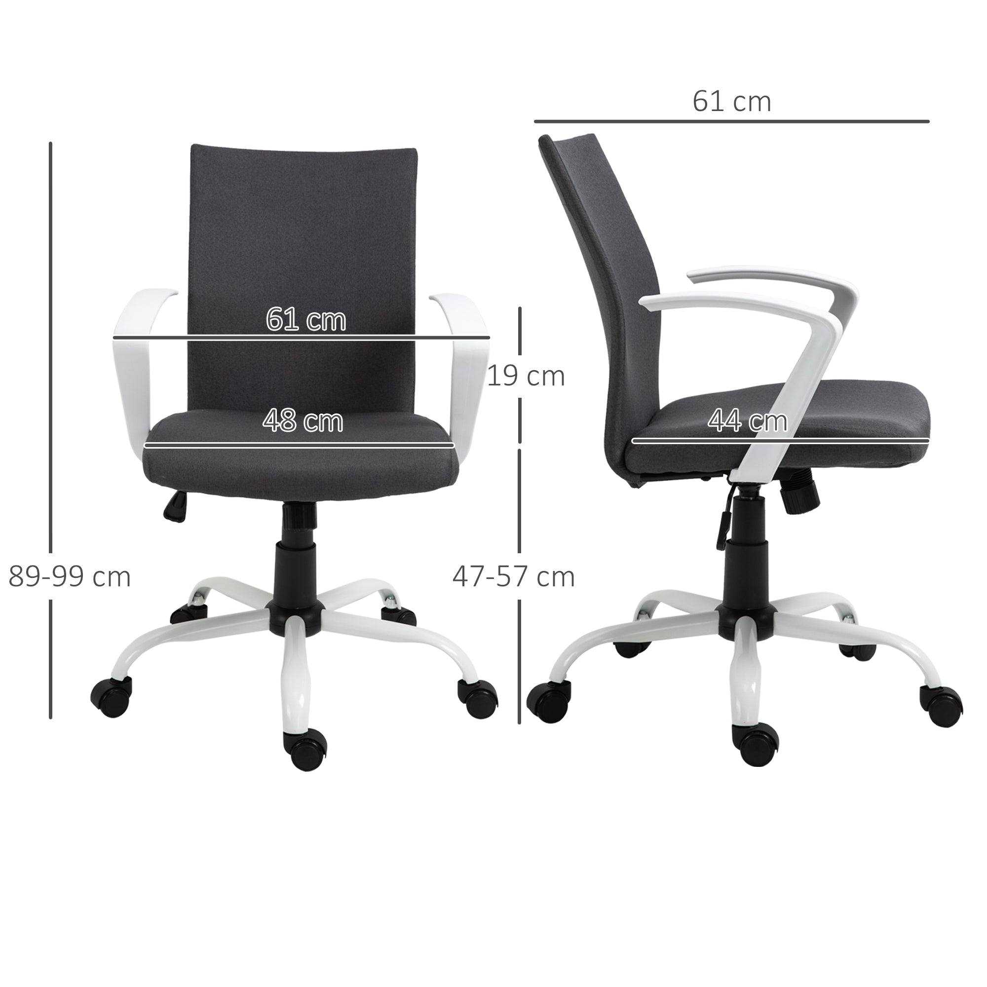 Vinsetto Office Chair Linen Swivel Computer Desk Chair Home Study Task Chair with Wheels, Arm, Adjustable Height, Dark Grey - North Peak Garden Furniture