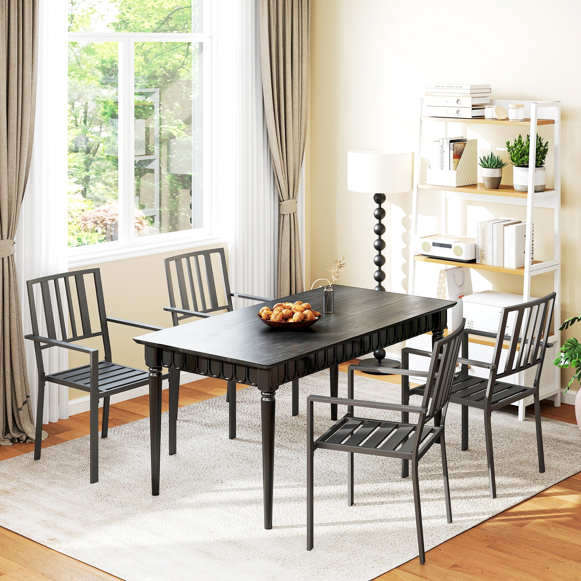Outsunny Set of Four Minimal Metal Garden Chairs - Black - North Peak Garden Furniture