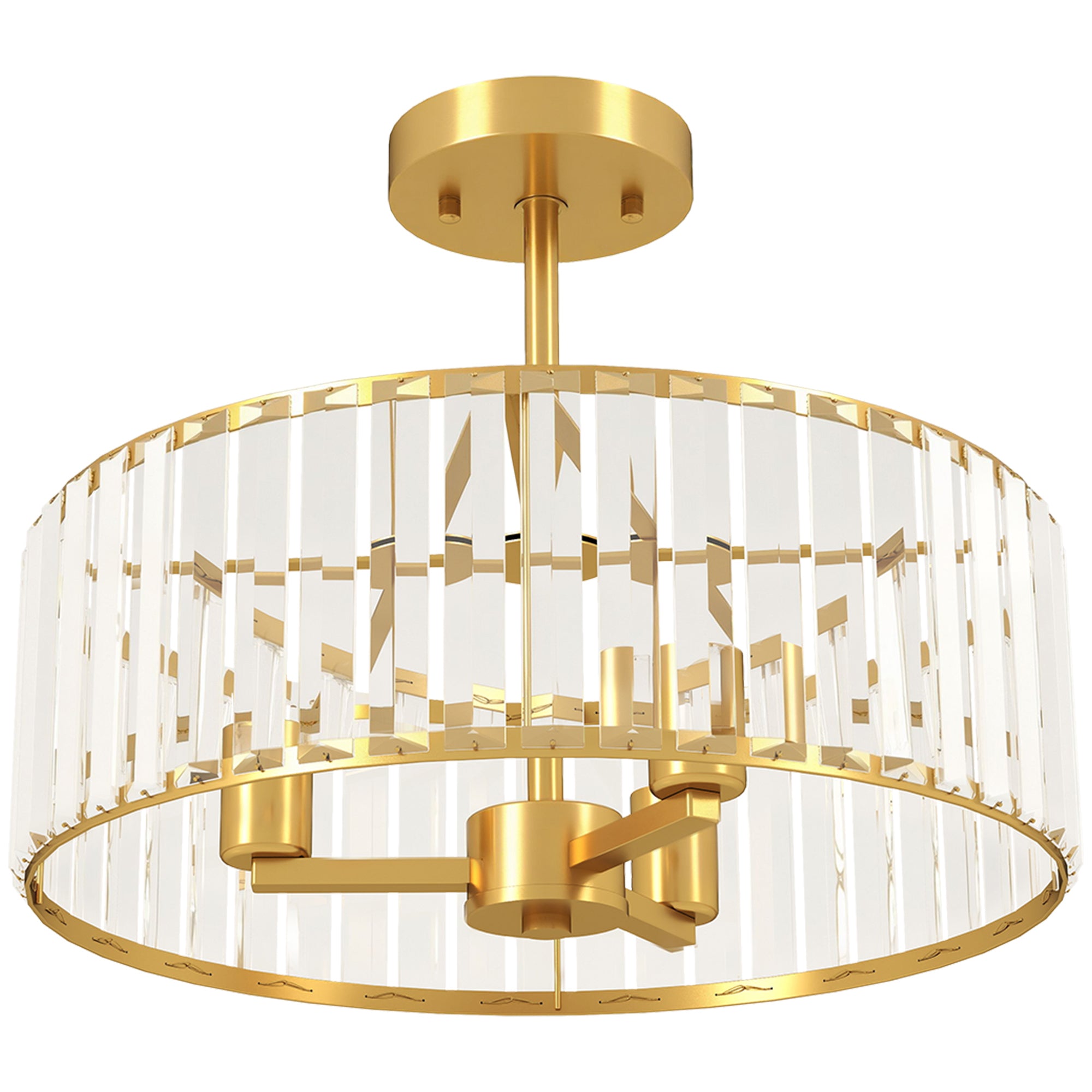 HOMCOM Crystal Ceiling Light Fixture, Semi Flush Mount Modern Crystal Chandelier Ceiling Light for Living Room, Bedroom, Hallway,  Dining Room, E14 Base 3-Lights, Gold Tone