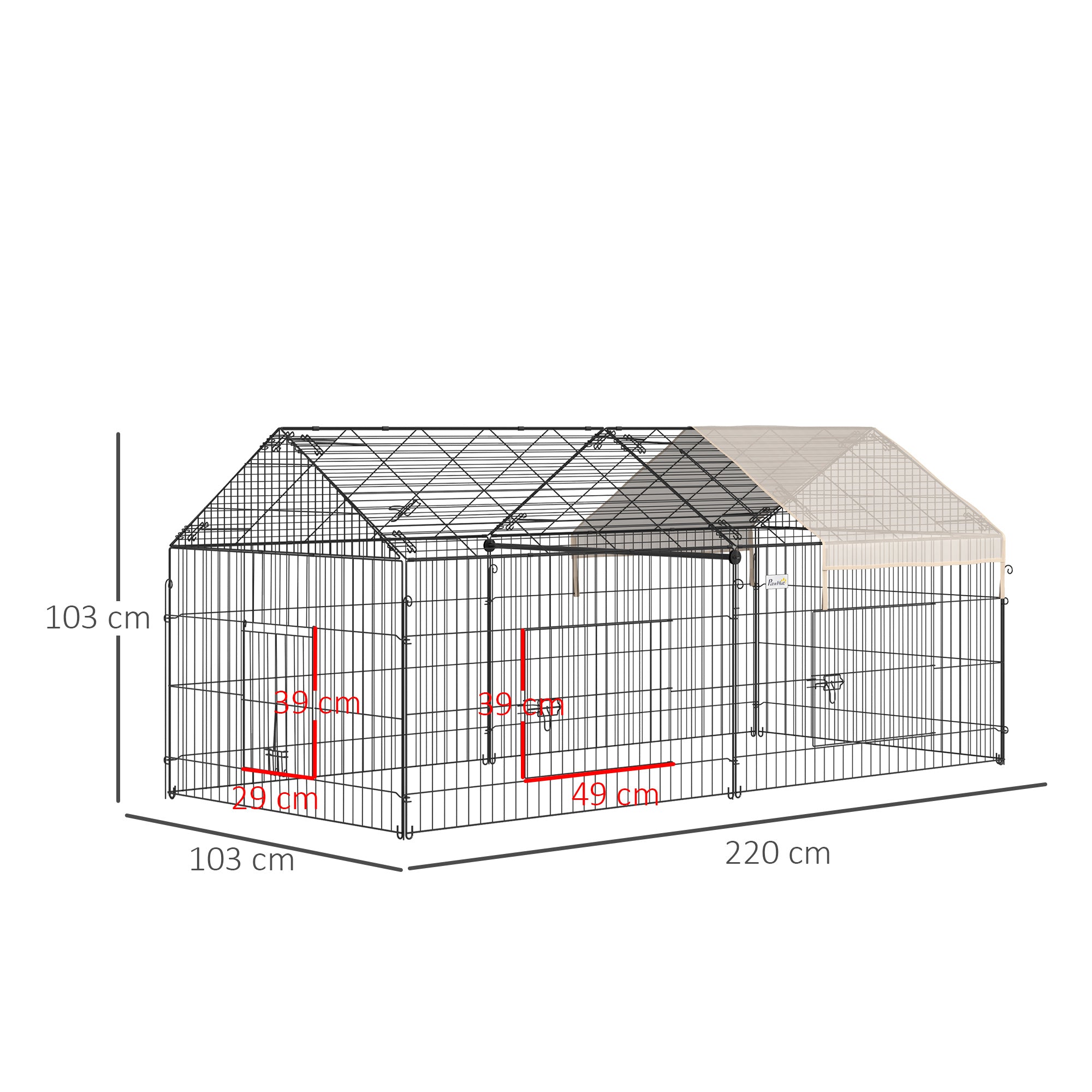 PawHut Metal Chicken Run Coop with Water-Resistant Cover for Bunny, Guinea Pig, Easy to Store & Set-up, Beige