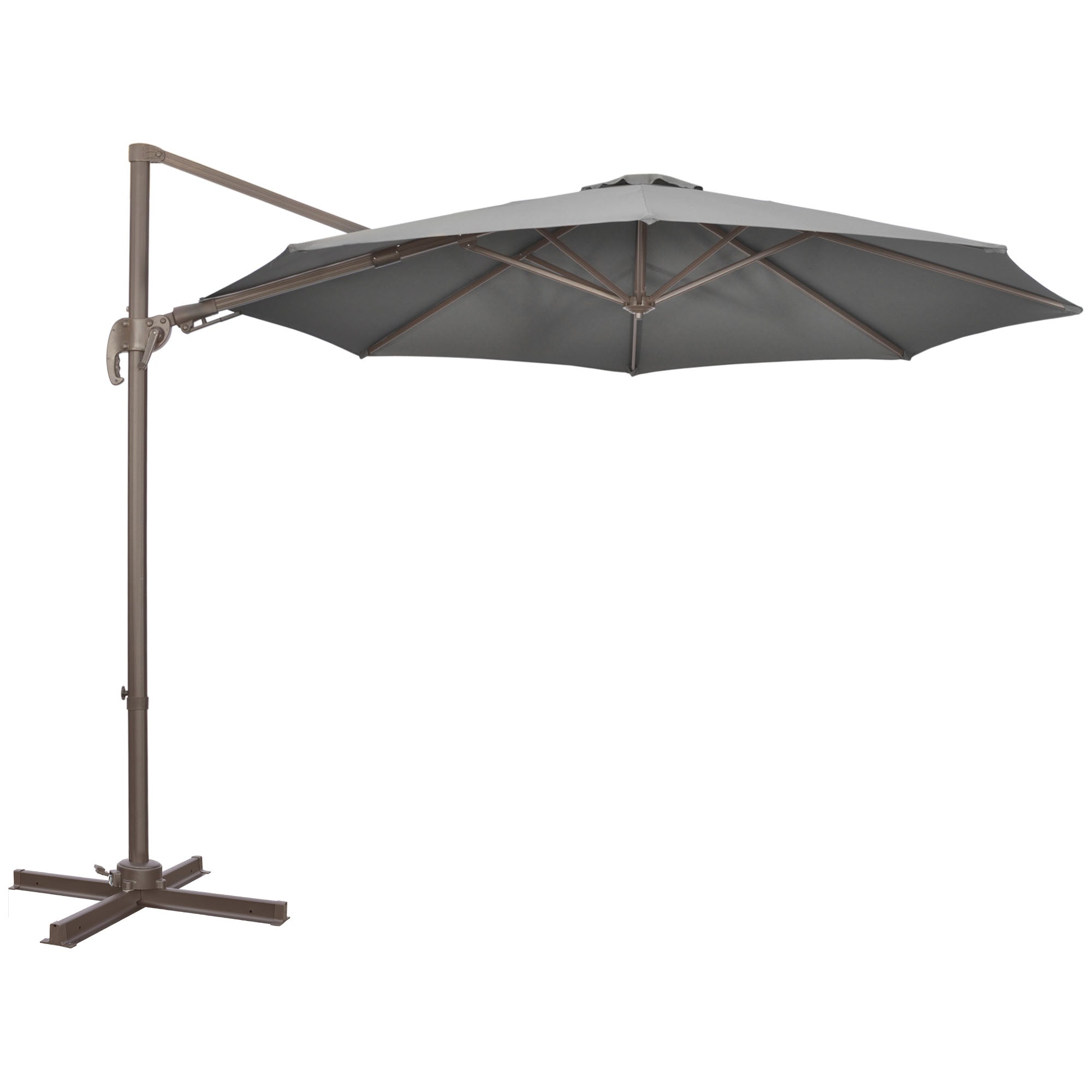 Outsunny 3(m) Cantilever Parasol 360° Rotation Roma Umbrella Hanging Sun Shade with Aluminium Frame, Tilt Crank, 8 Ribs and Cross Base, Dark Grey