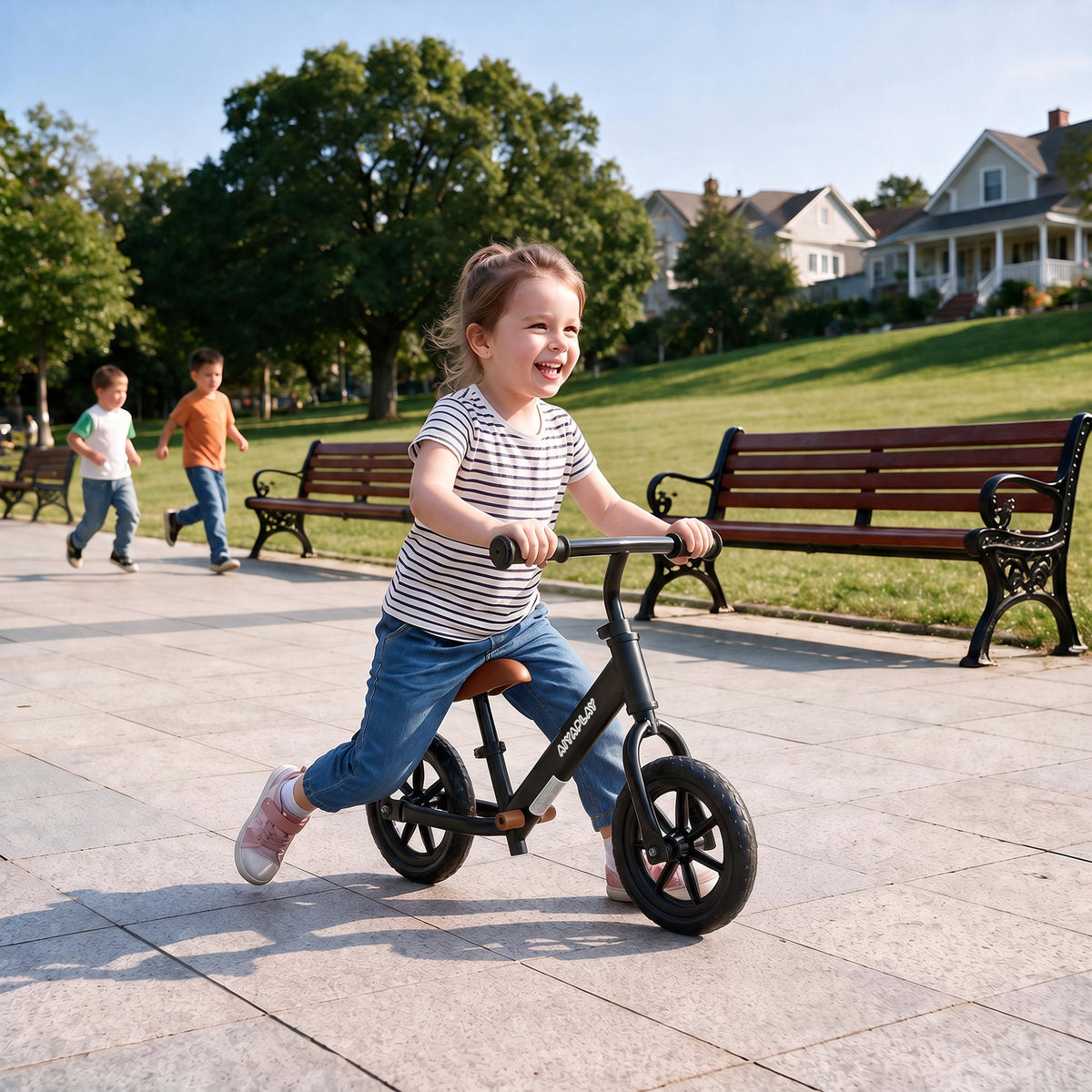 AIYAPLAY 11.2" Balance Bike for 2-5 Years, Toddler Bike with Lighting Wheels, Adjustable Seat & Handlebar, Black