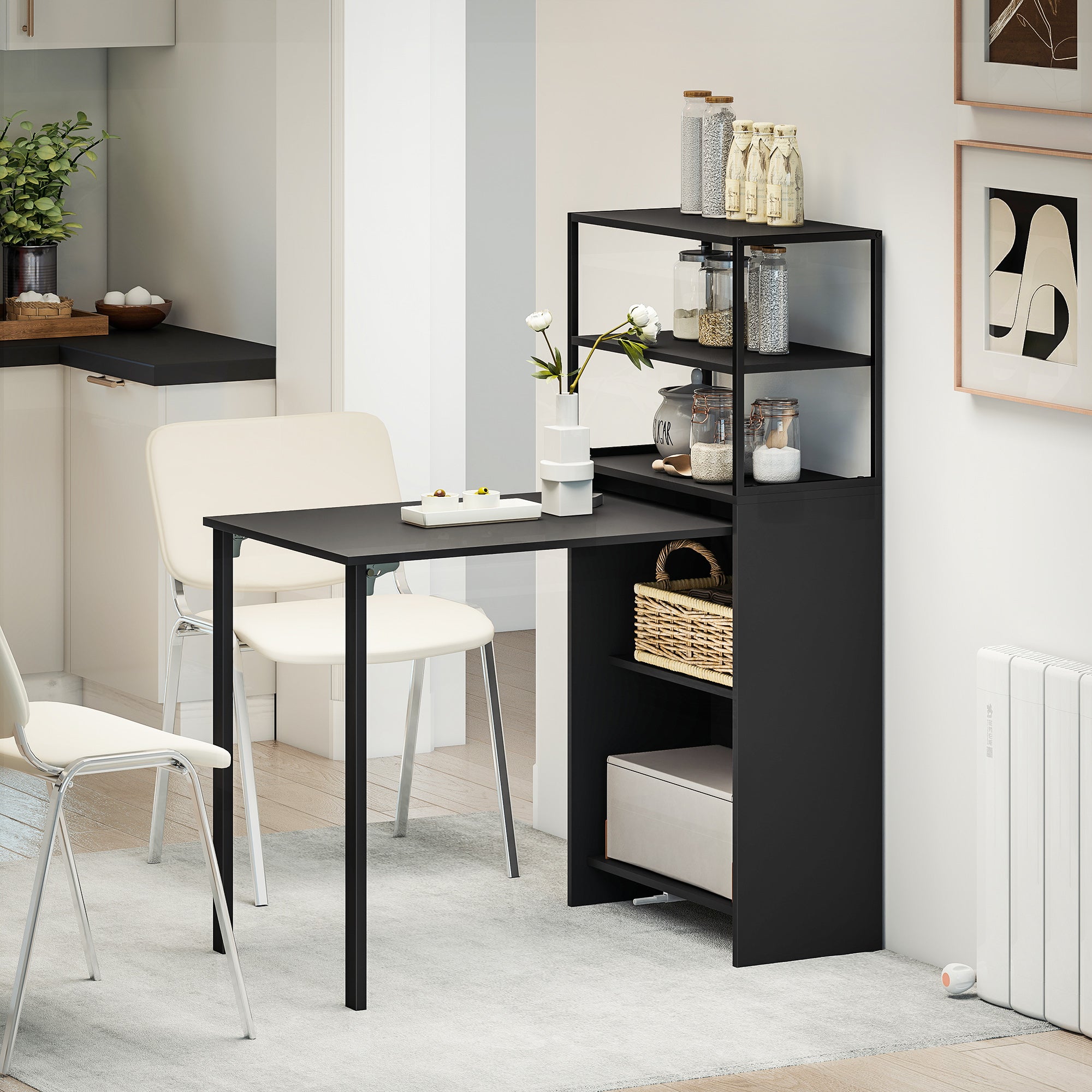 HOMCOM Folding Shelf and Work Table - Black