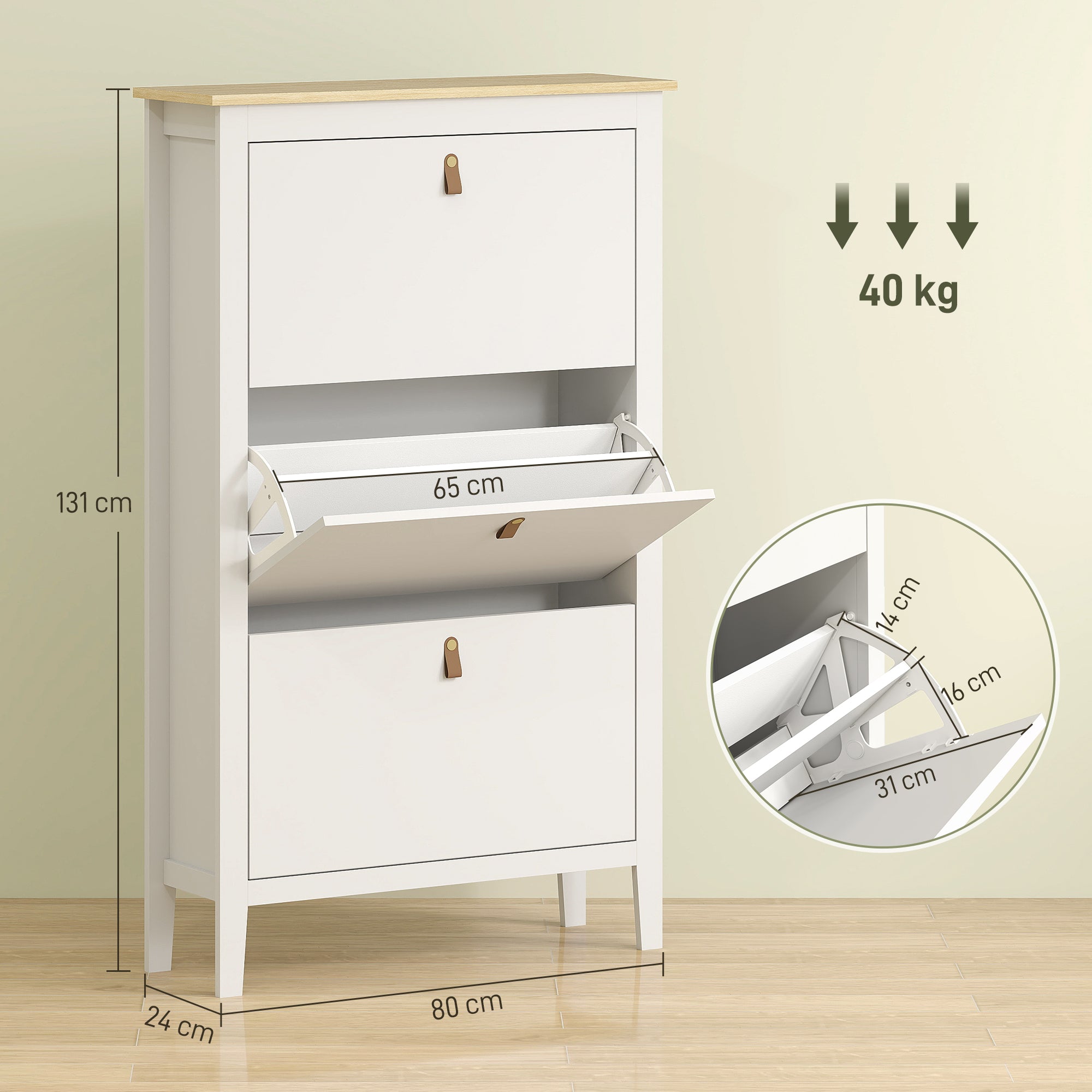 HOMCOM Modern Three-Drawer Shoe Cabinet - White - North Peak Garden Furniture