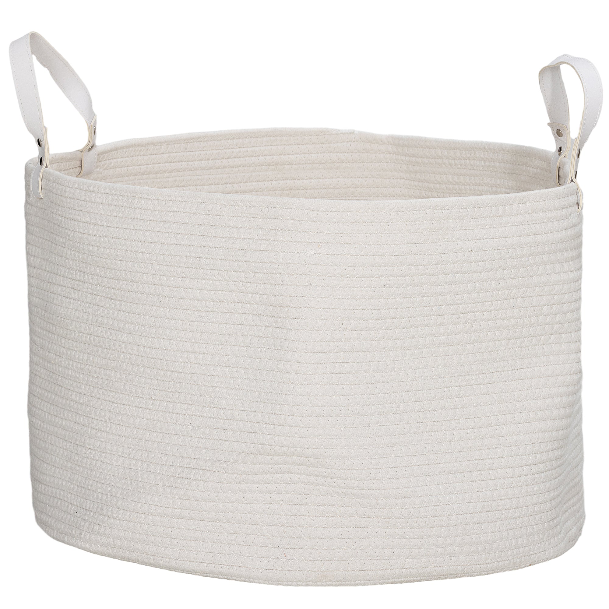 HOMCOM 88L Cotton Rope Laundry Basket, with Handles - Cream White - North Peak Garden Furniture