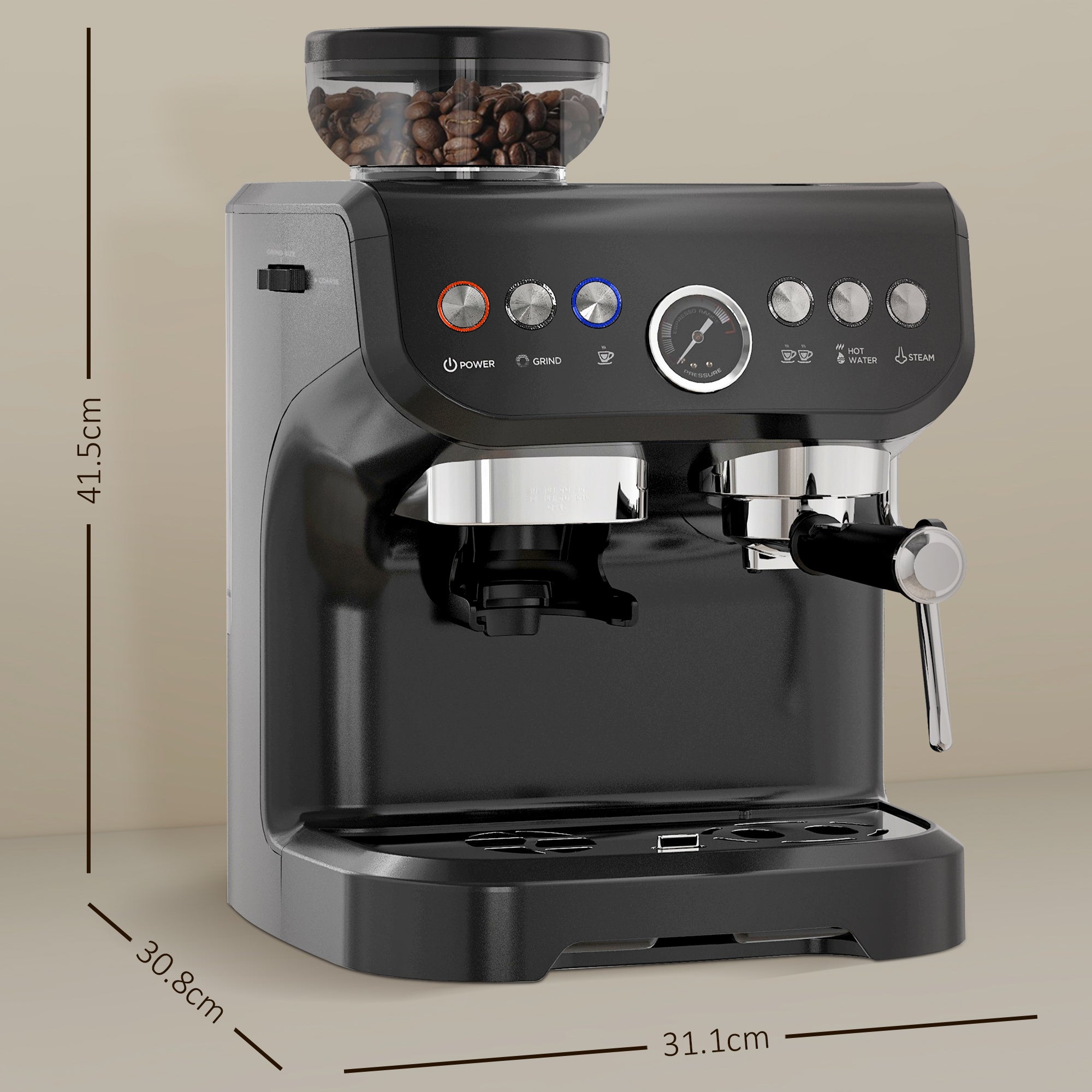 HOMCOM 15 Bar Coffee Machine, with Adjustable Grind, Steamer and Accessories - North Peak Garden Furniture