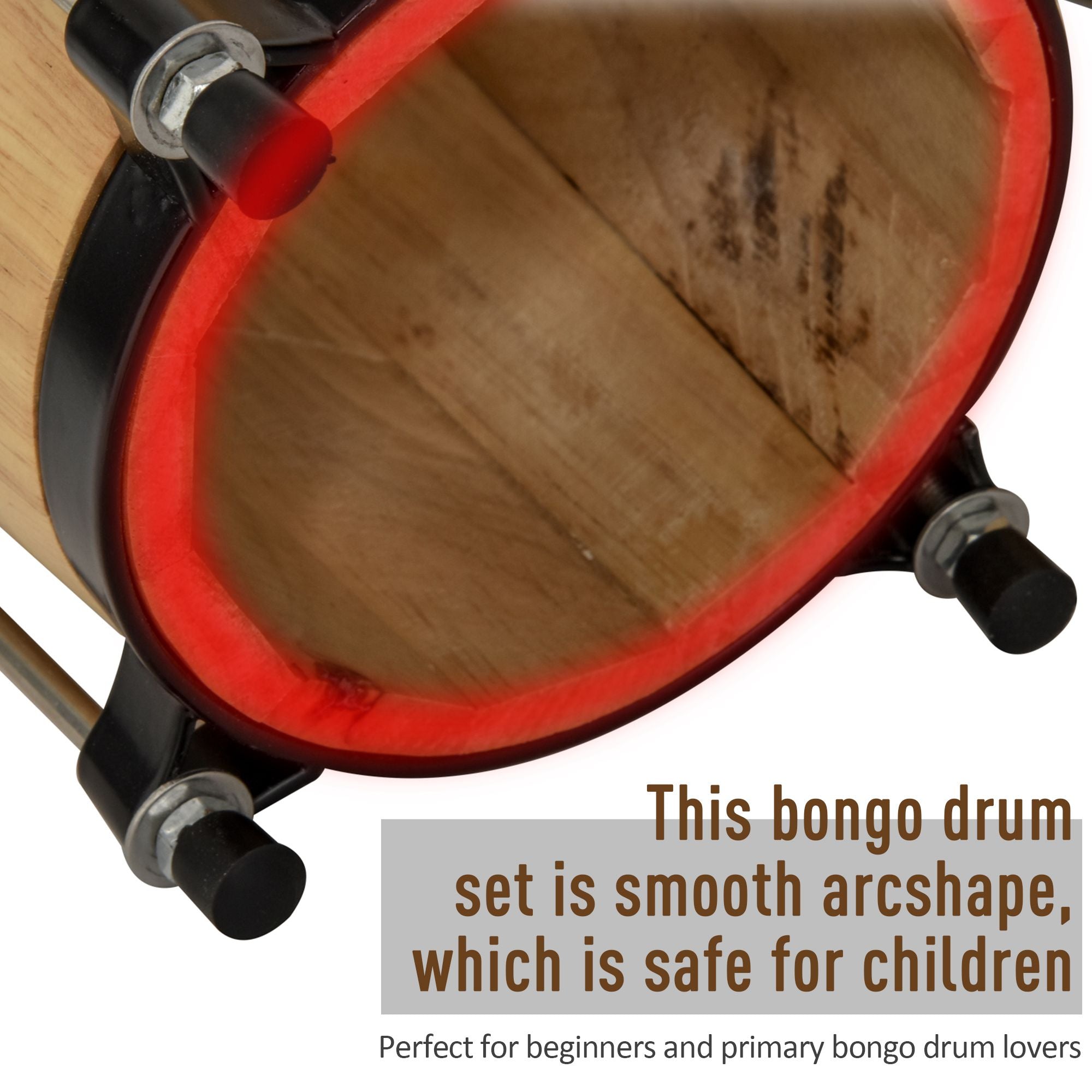 HOMCOM Wooden Bongo Drum Set Φ7.75" & Φ7" w/ Drum Head, Percussion Instrument, Drums, Tuning Wrench For Adults Beginners