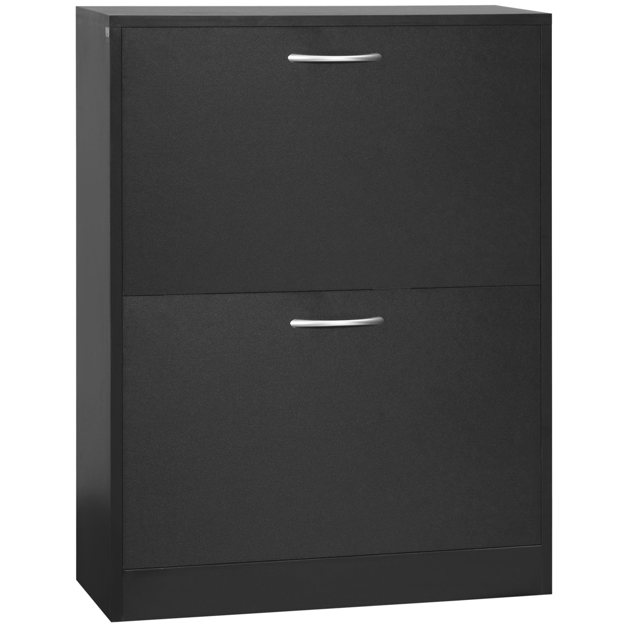 HOMCOM 2 Drawer Shoe Cabinet, Narrow Shoe Storage Cabinet with Flip Doors and Adjustable Shelves, Slim Shoe Cupboard for 12 Pairs of Shoes for Entryway, Hallway, Black - North Peak Garden Furniture