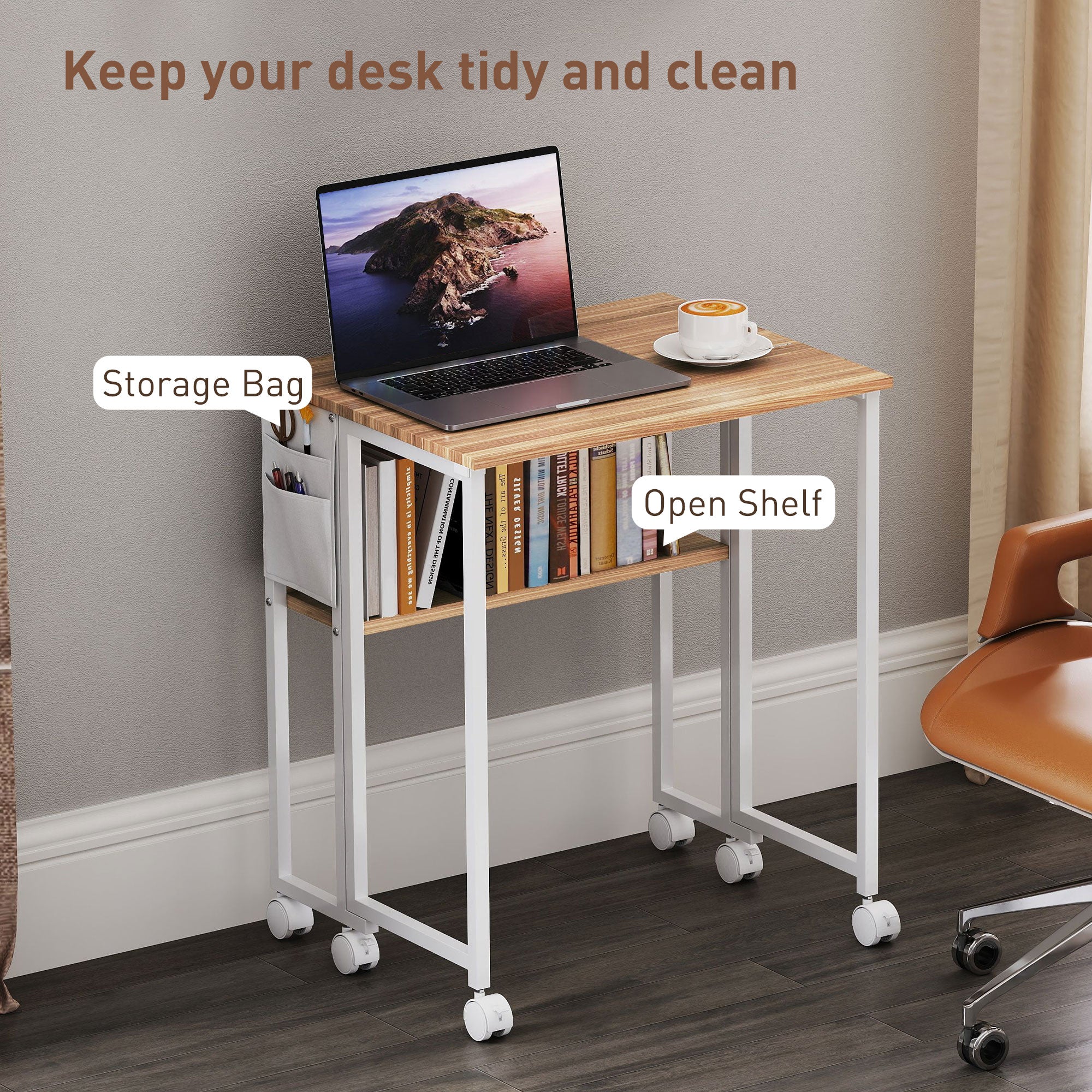 HOMCOM 63 cm Drop Leaf Writing Work Desk - Natural Wood Finish - North Peak Garden Furniture