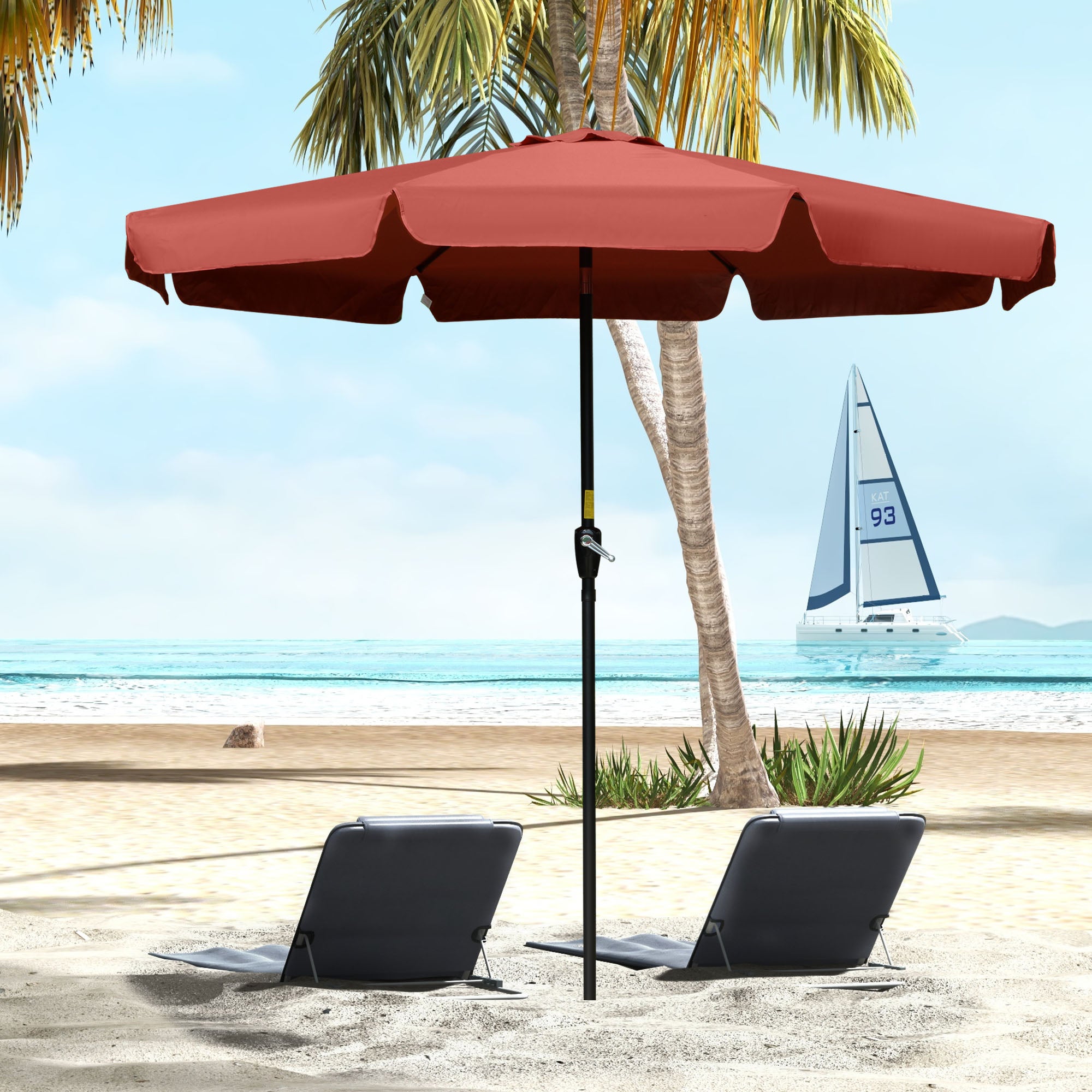 Outsunny 2.7m Patio Parasol Garden Umbrellas Outdoor Sun Shade Table Umbrella with Tilt, Crank, 8 Ribs, Ruffles, Wine Red - North Peak Garden Furniture