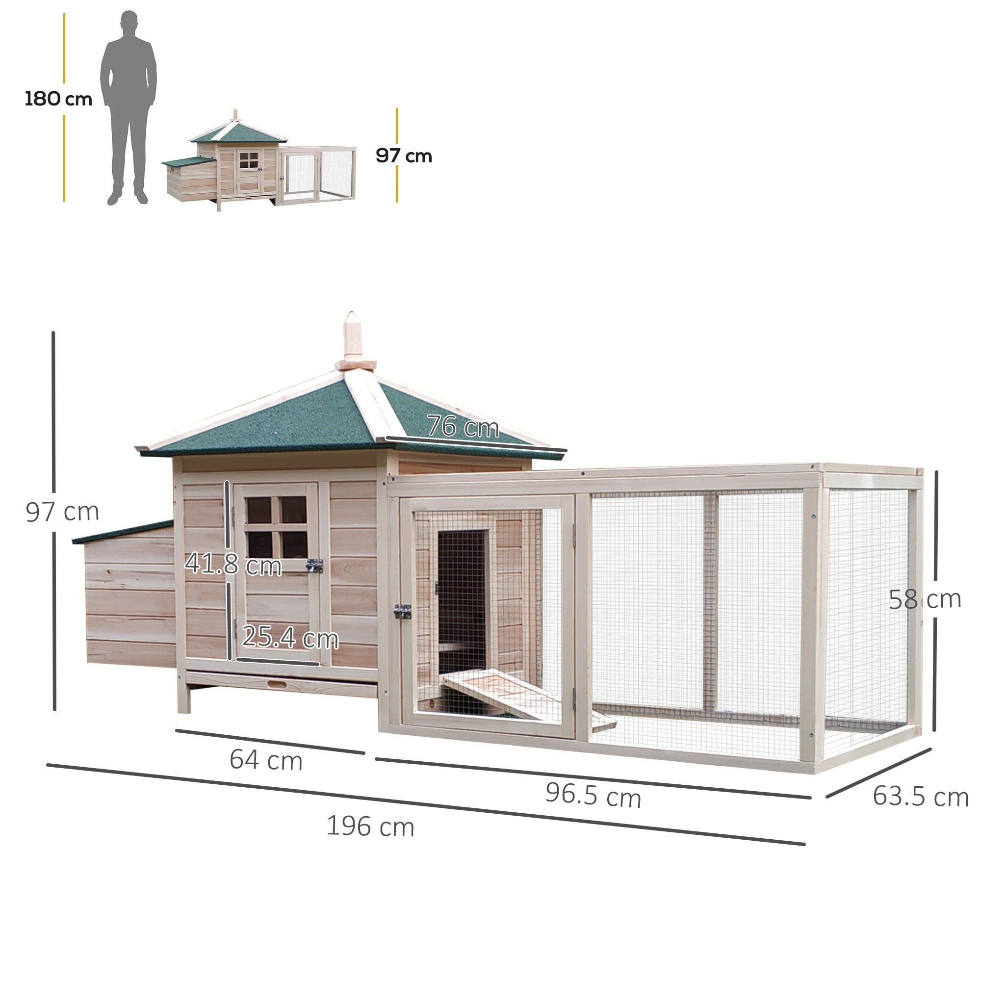 PawHut Chicken Coop Small Animal Pet Cage w/ Nesting Box Outdoor Run Backyard Wooden - North Peak Garden Furniture
