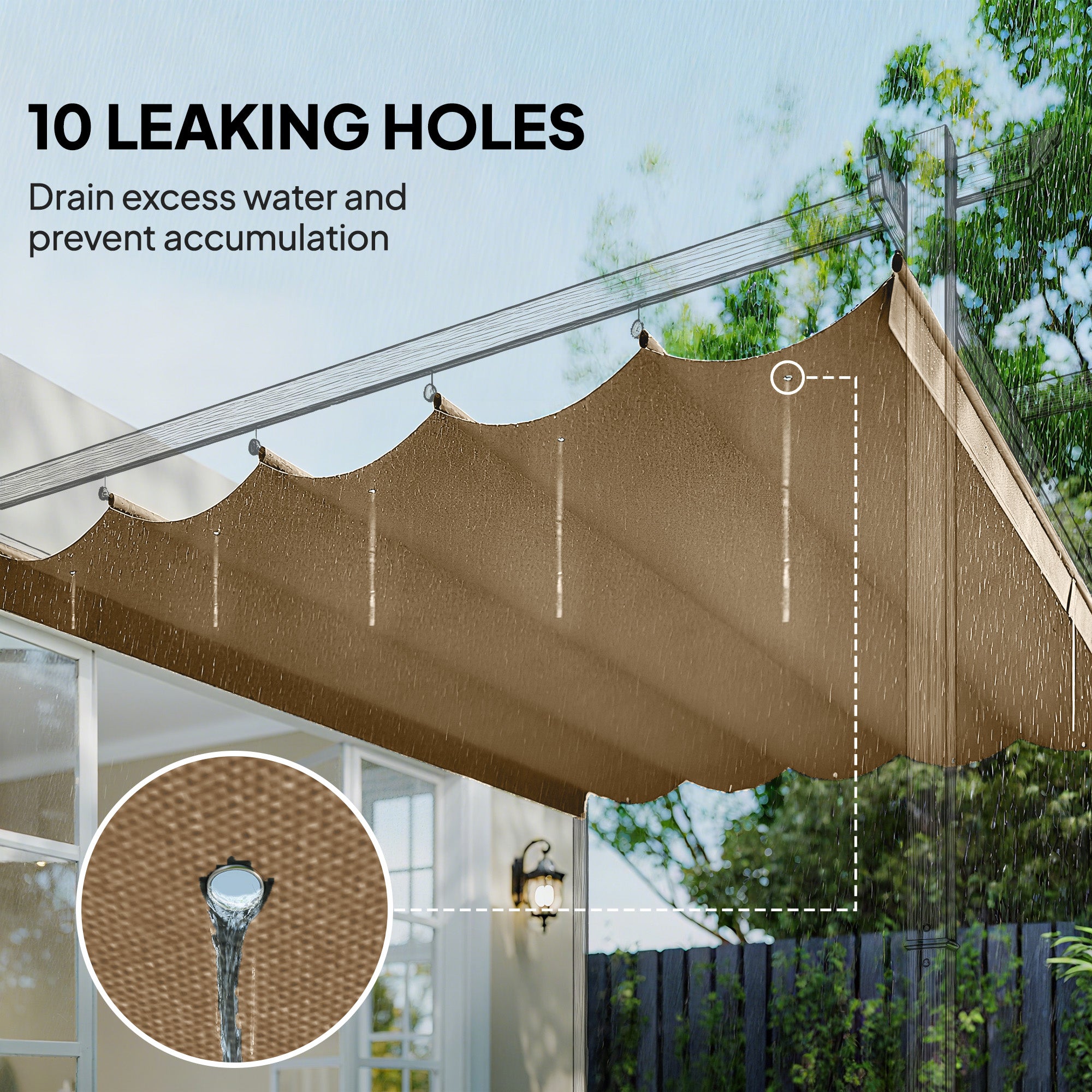 Outsunny Retractable Pergola Cover, 3.5 x 2.6 m Replacement Canopy Fabric for 4 x 3 m Frame, Roof Top Only, Tan