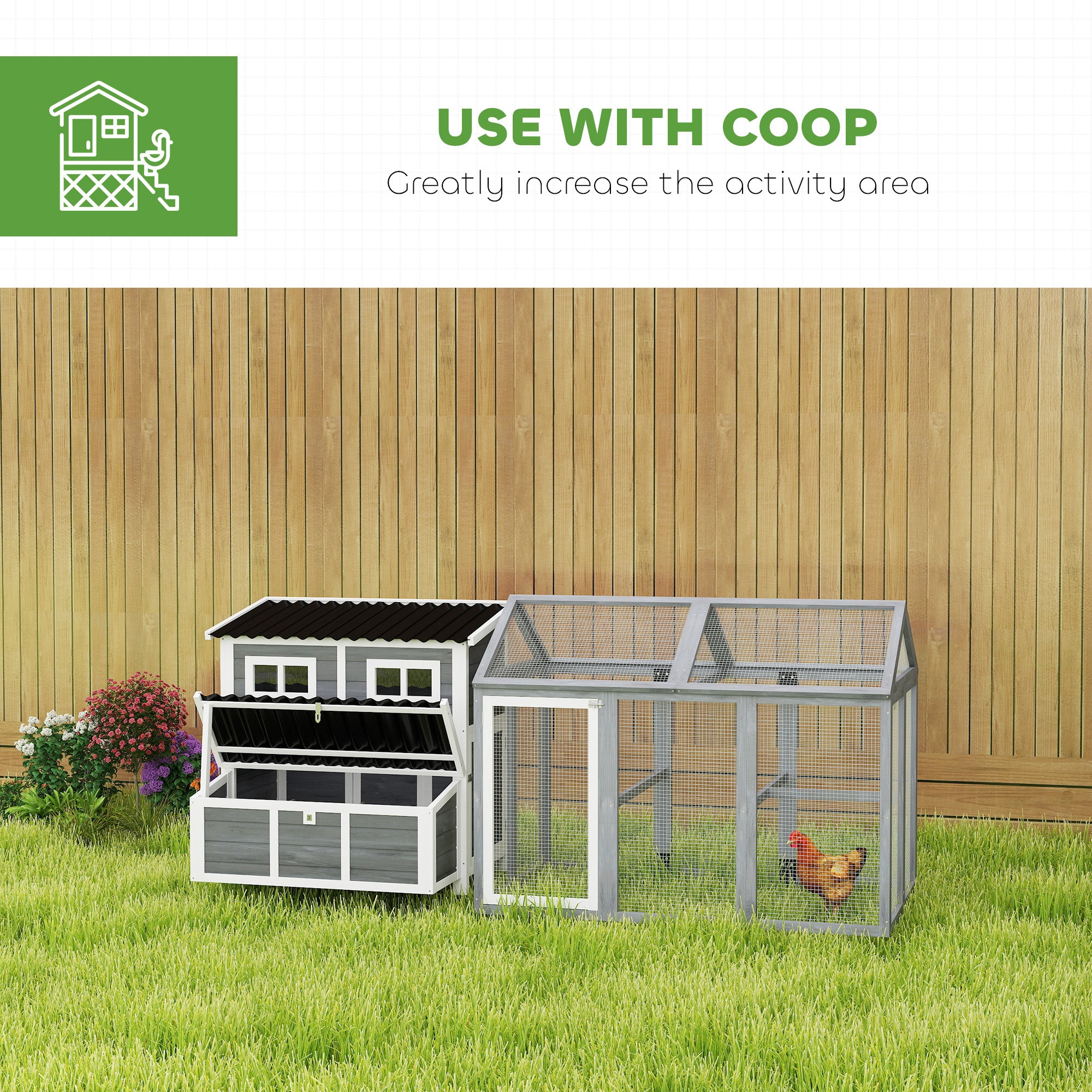 PawHut 2-Piece Wooden Chicken Coop and Run Set, Poultry Run Cage with Nesting Box, Slide-Out Tray, Roof, Perch - North Peak Garden Furniture