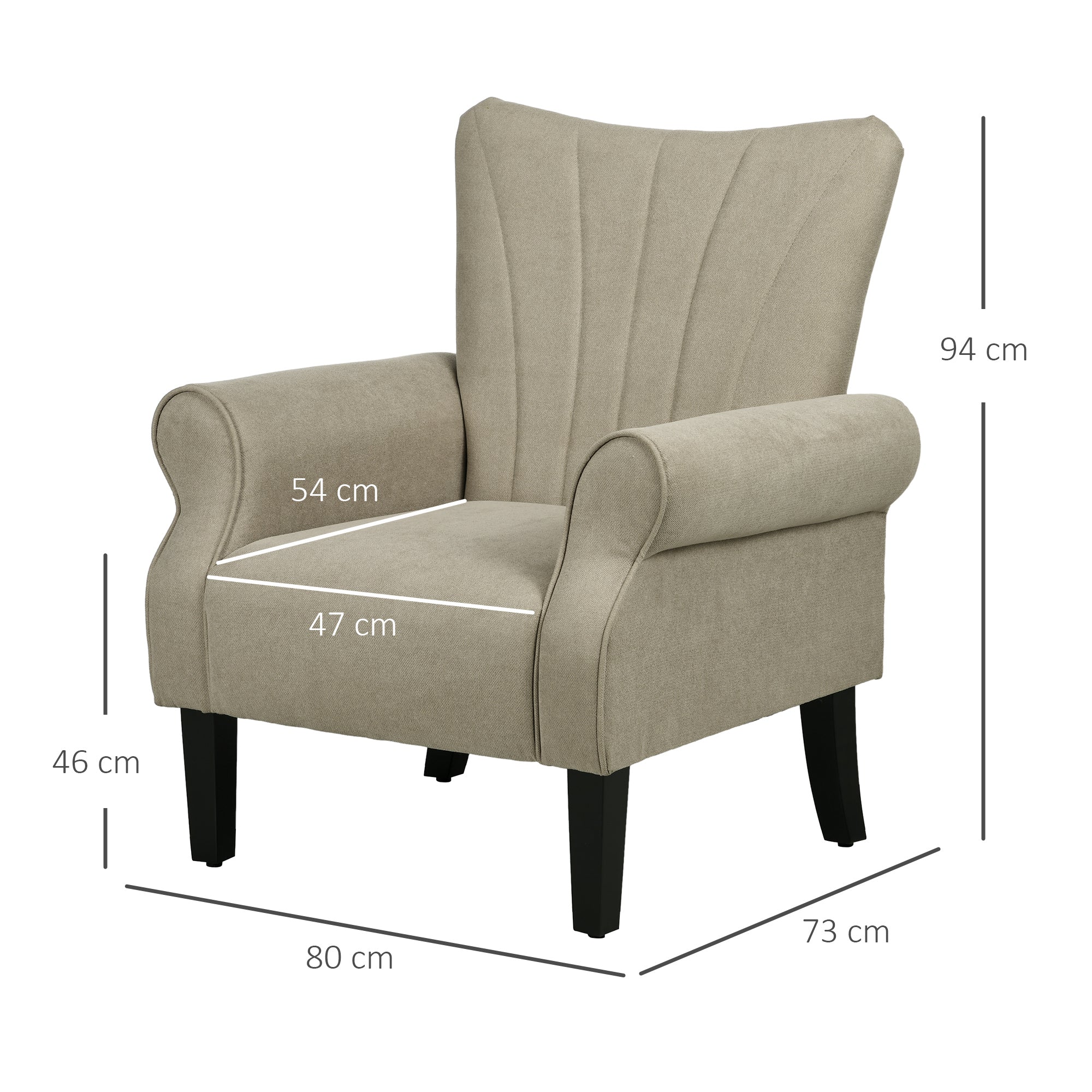 HOMCOM Upholstered Accent Chair with High Back, Rolled Arms and Wood Legs, Soft Thick Padded Armchair, Beige - North Peak Garden Furniture
