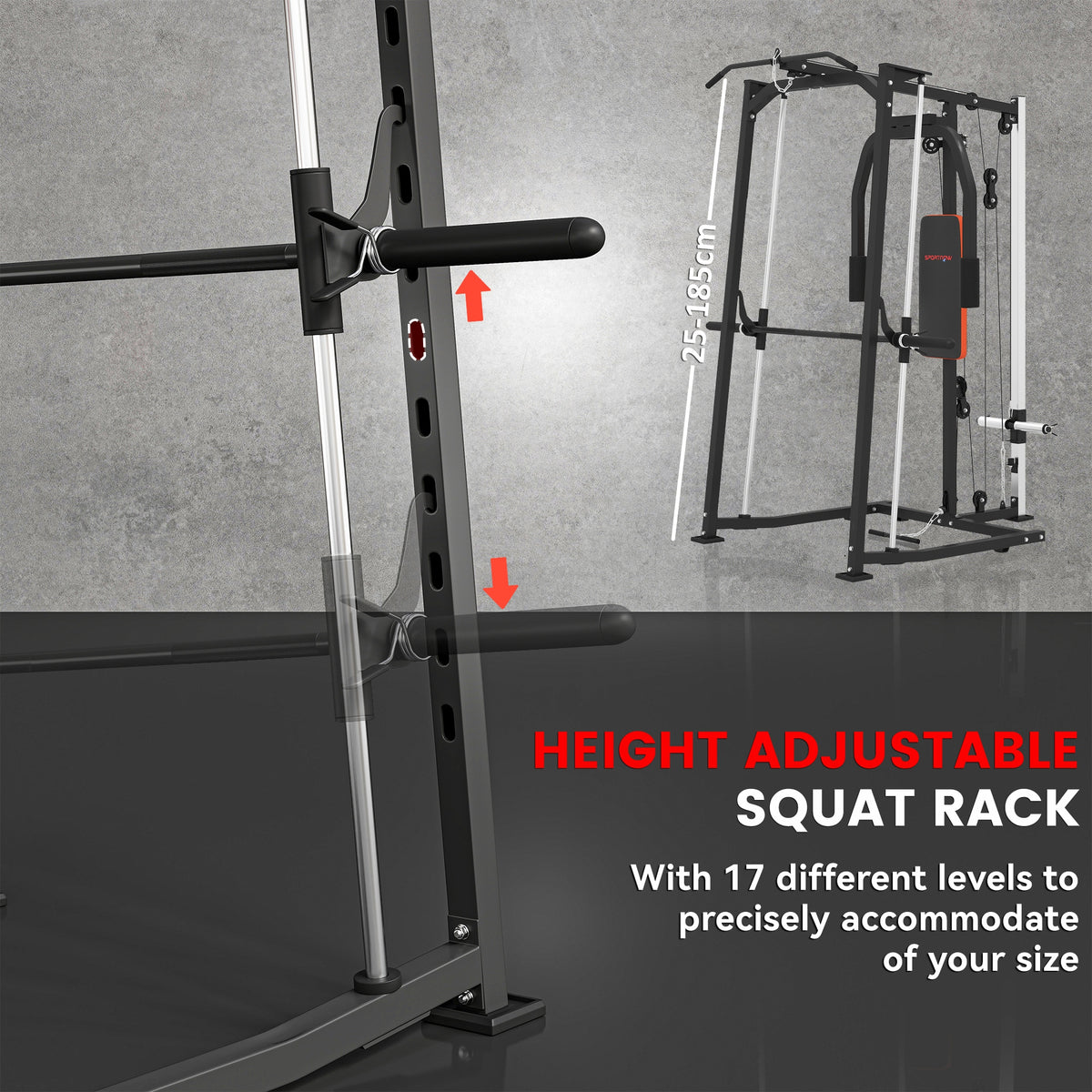 SPORTNOW 3-in-1 Smith Machine with Dual Cable Pulley System, Chest Press Station, 17-Level Squat Rack and Barbell Bar