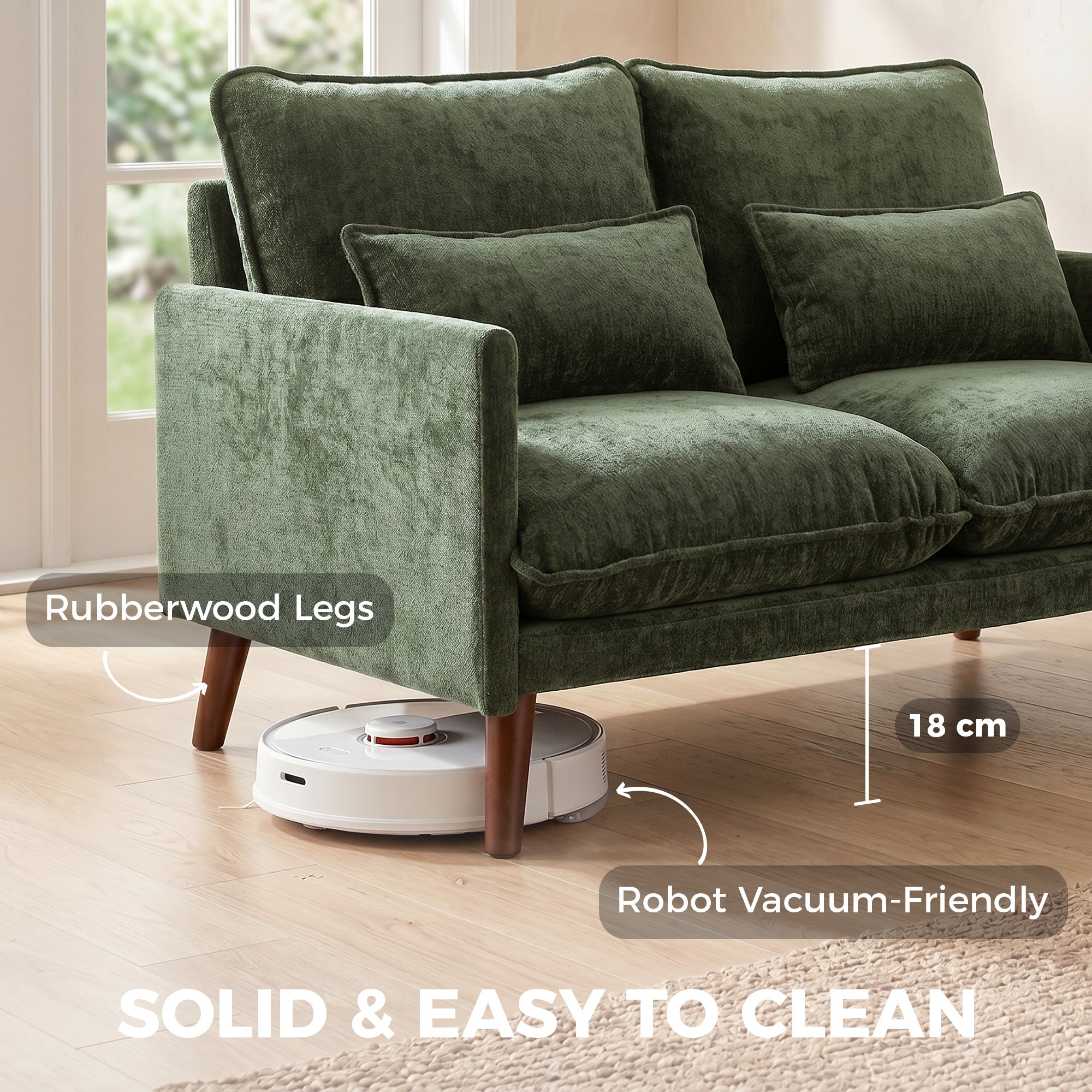 HOMCOM 2 Seater Sofa, Loveseat Sofa with Spring Cushions, Wide and Deep Seat, Wood Legs, Green