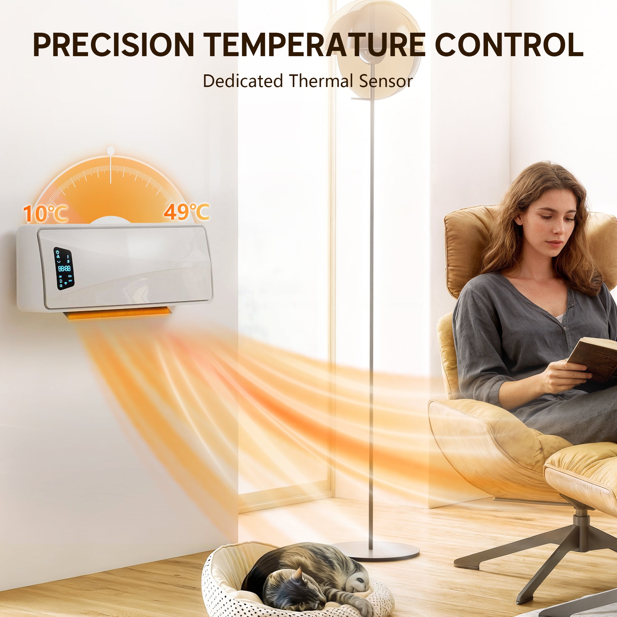 HOMCOM 2000W Ceramic Electric Heater with Fan, Adjustable Thermostat, Wall Mounted - White