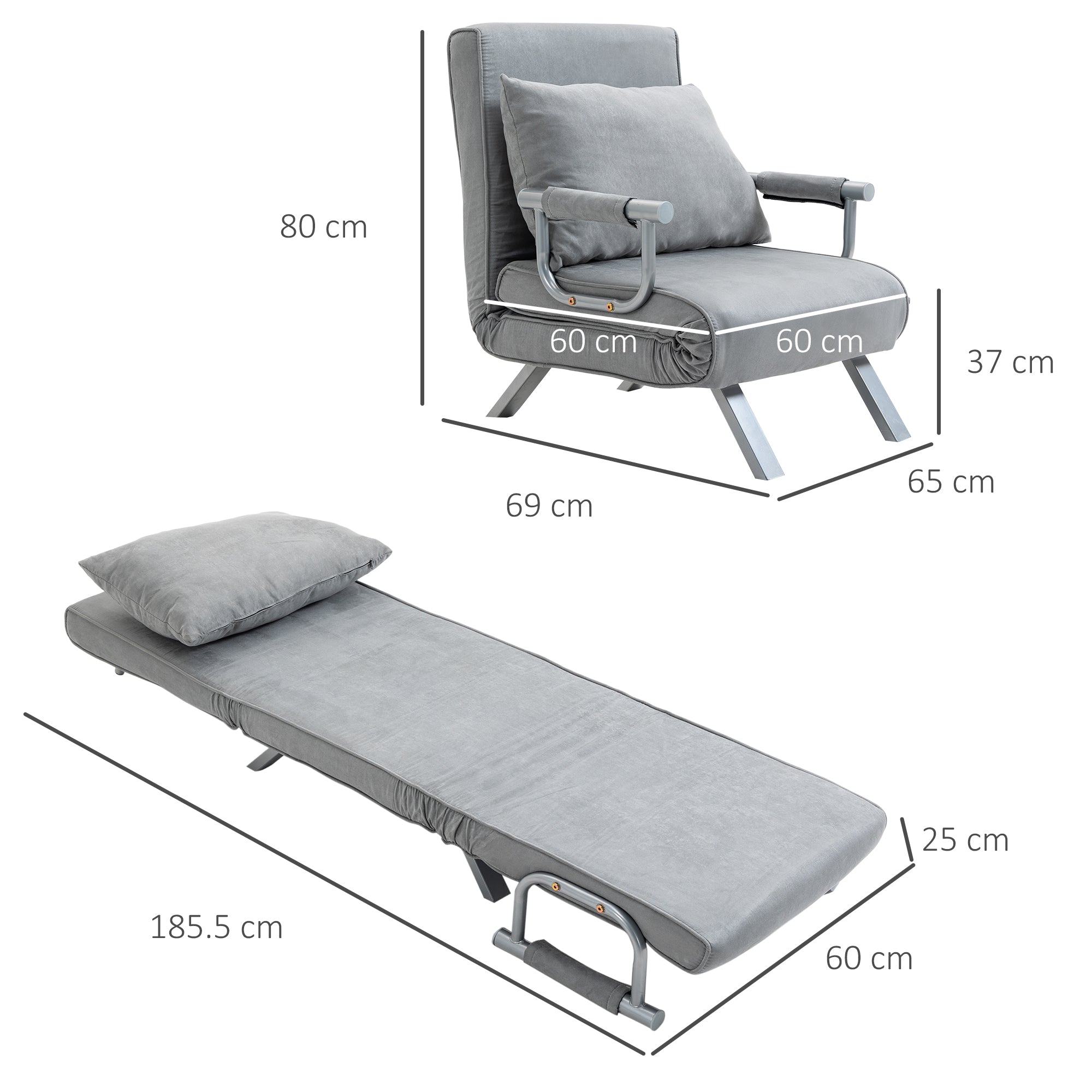 HOMCOM Suedette Adjustable Back Futon Sofa Chair - Grey