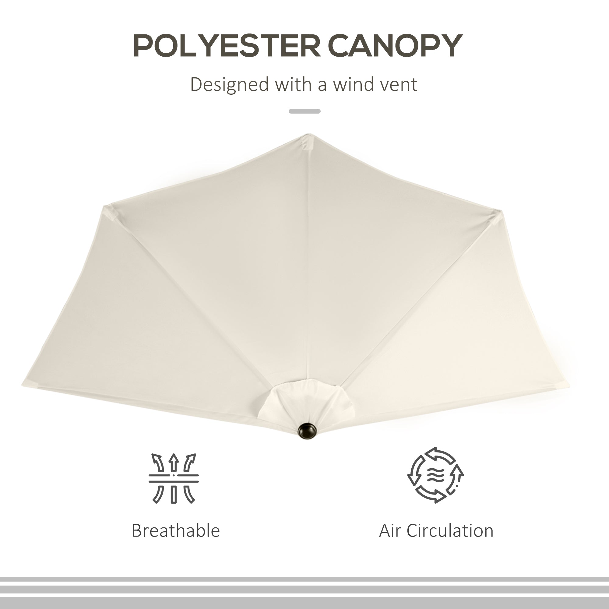 Outsunny 3(m) Half Parasol, Semi Round Umbrella with Metal Frame, Crank Handle for Balcony, Garden, Cream White