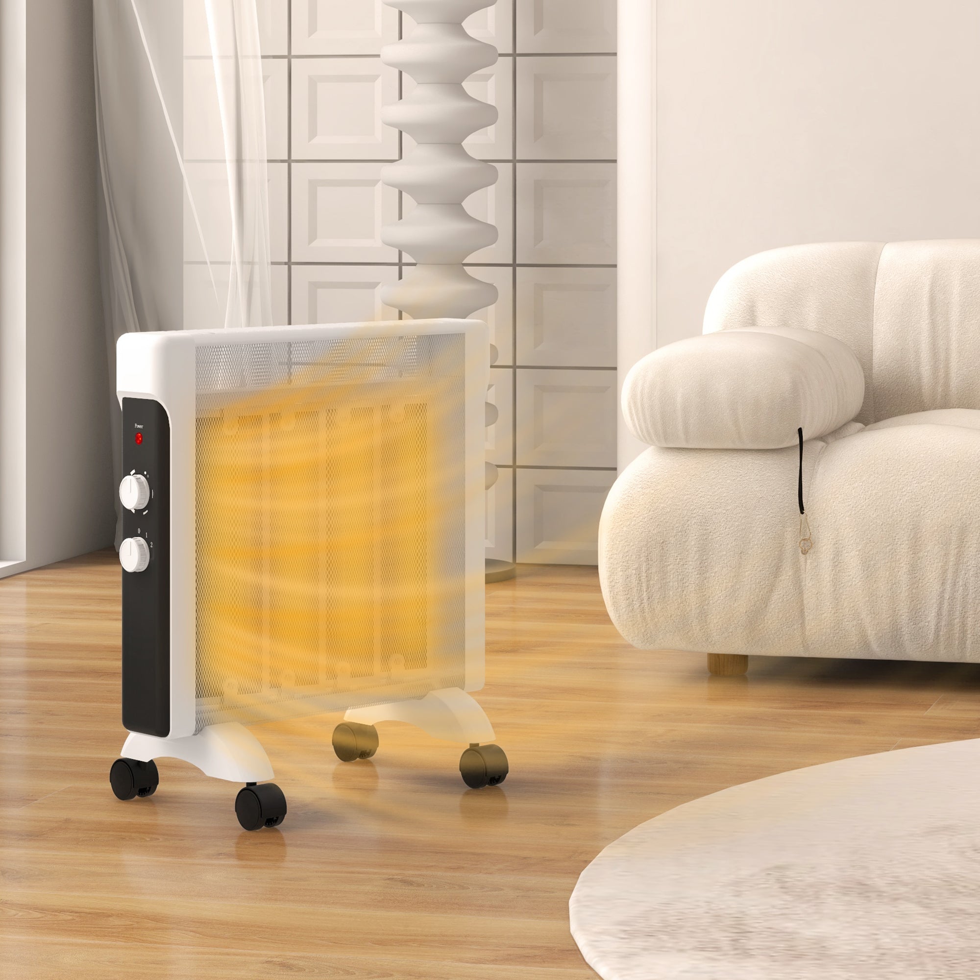 HOMCOM 2kW Electric Heater, 10-45℃ Temperature - White - North Peak Garden Furniture
