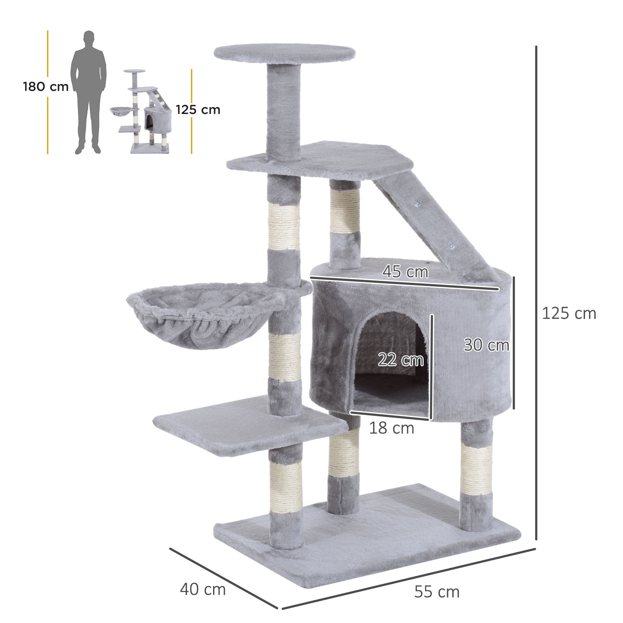 PawHut Cat Tree for Indoor Cats Kitten Scratching Post Scratch Scratcher Climb Activity Center Play House Pet Furniture 125cm (Grey) - North Peak Garden Furniture