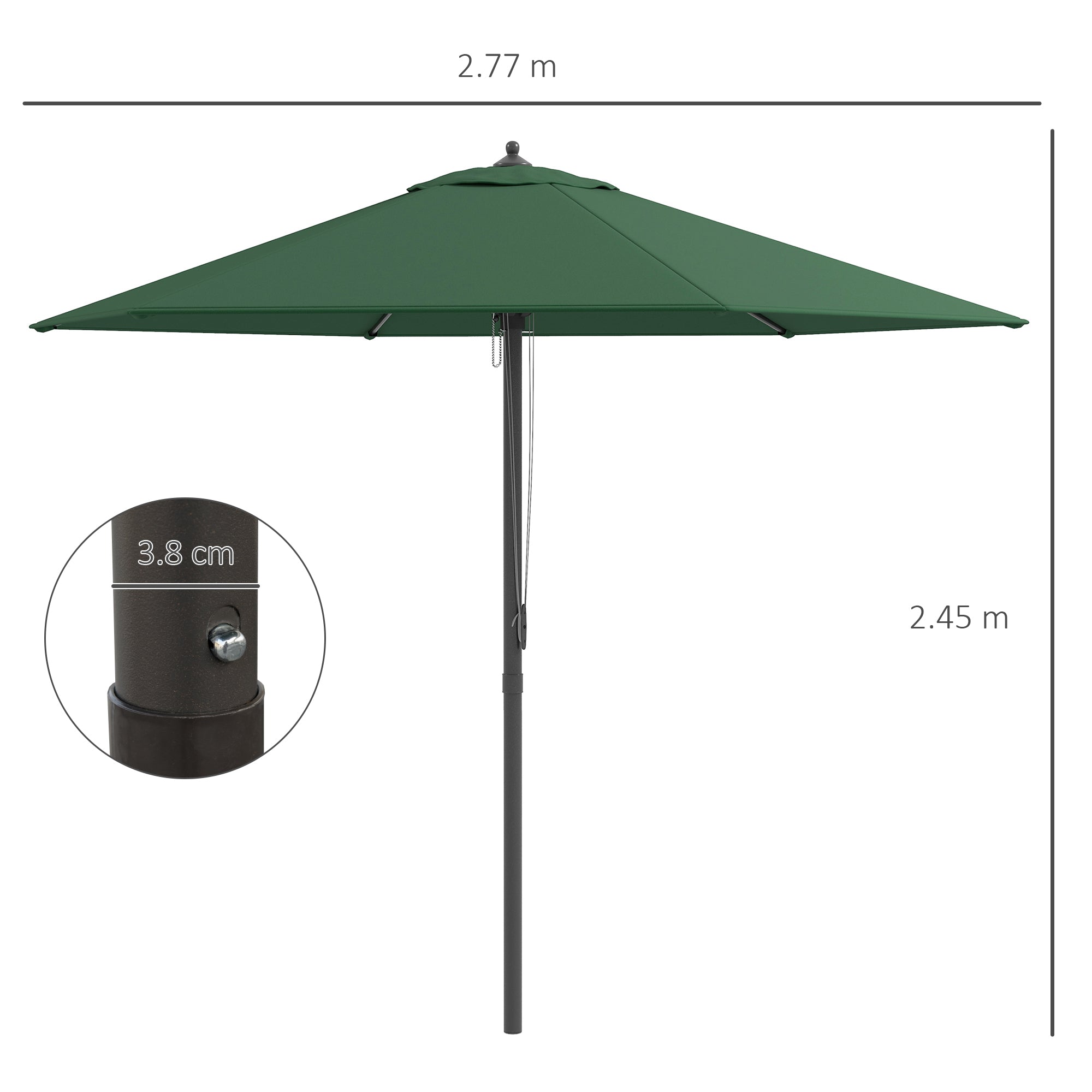 Outsunny 2.8m Garden Parasol Umbrella, Round Outdoor Market Table Umbrella Sun Shade Canopy, Green - North Peak Garden Furniture