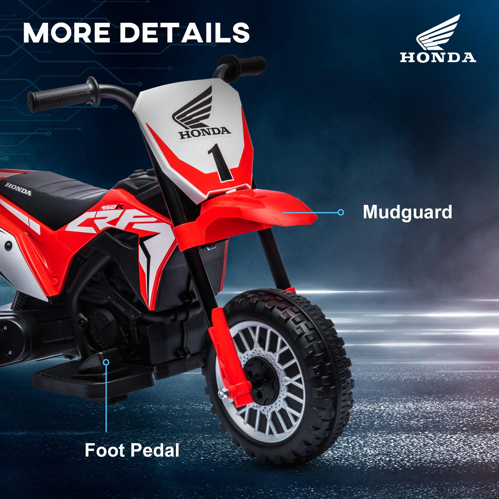 HOMCOM 6V Kids Motorbike, Three-Wheel Kids Electric Bike with Horn, Startup Sound for Ages 18-36 Months - Red - North Peak Garden Furniture