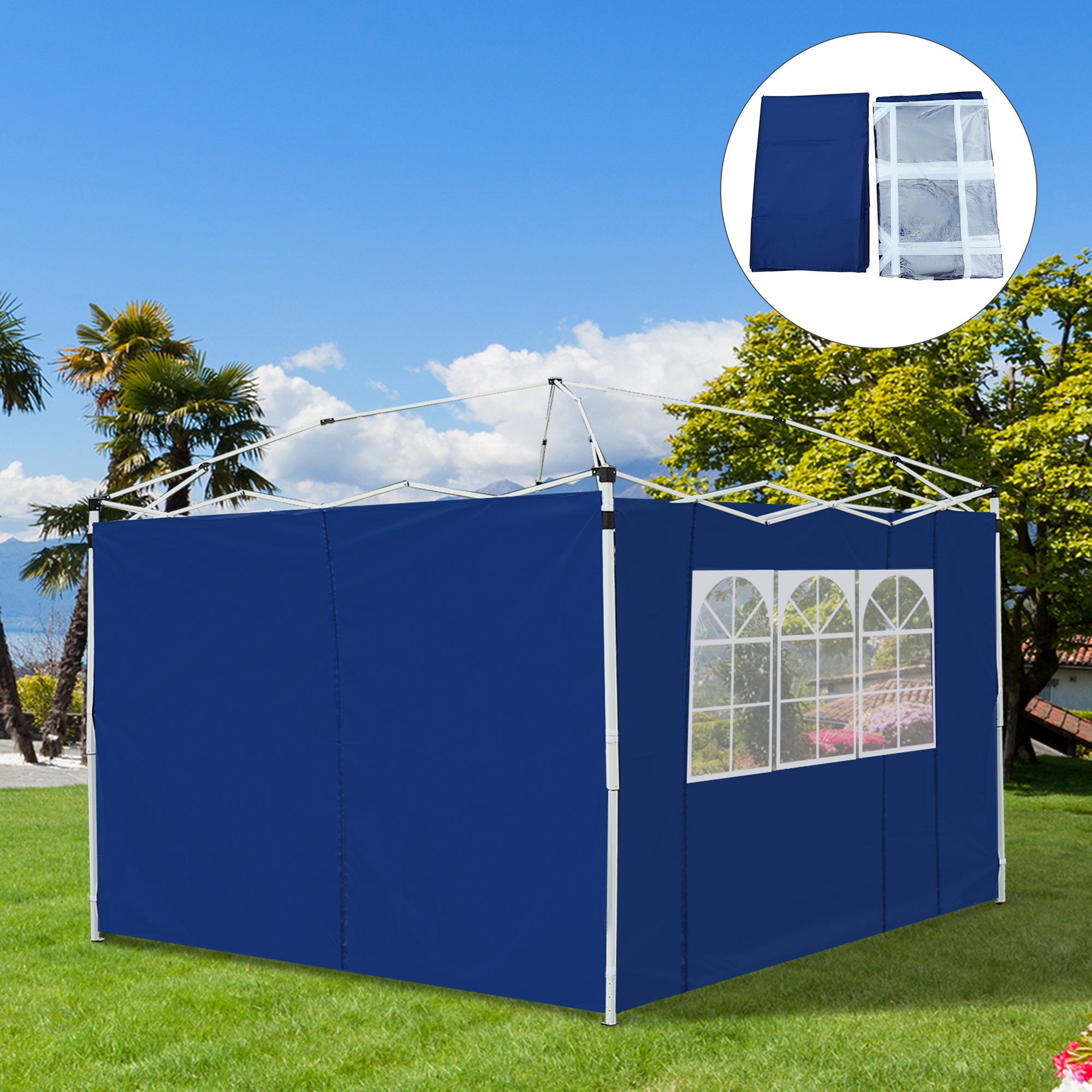 Outsunny 3 Meters Gazebo Replaceable Exchangeable Side Panel Wall Panels Walls With Window 3 colours (Blue)