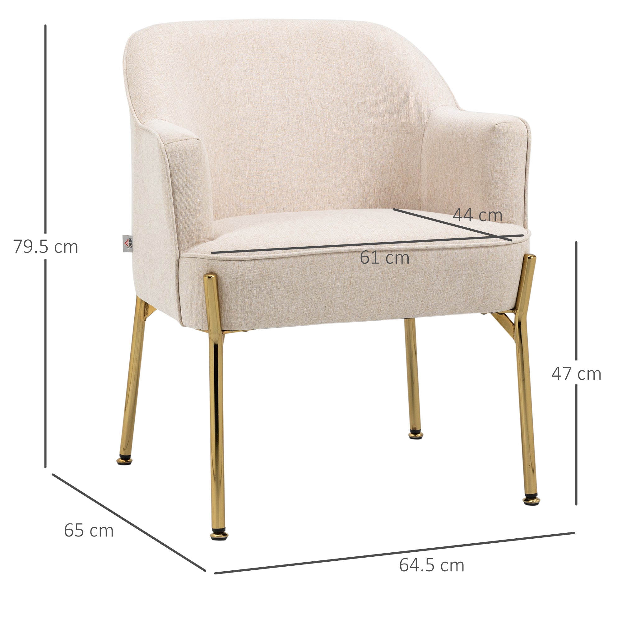HOMCOM Fabric Accent Chair, Modern Armchair with Metal Legs for Living Room, Bedroom, Home Office, Cream - North Peak Garden Furniture